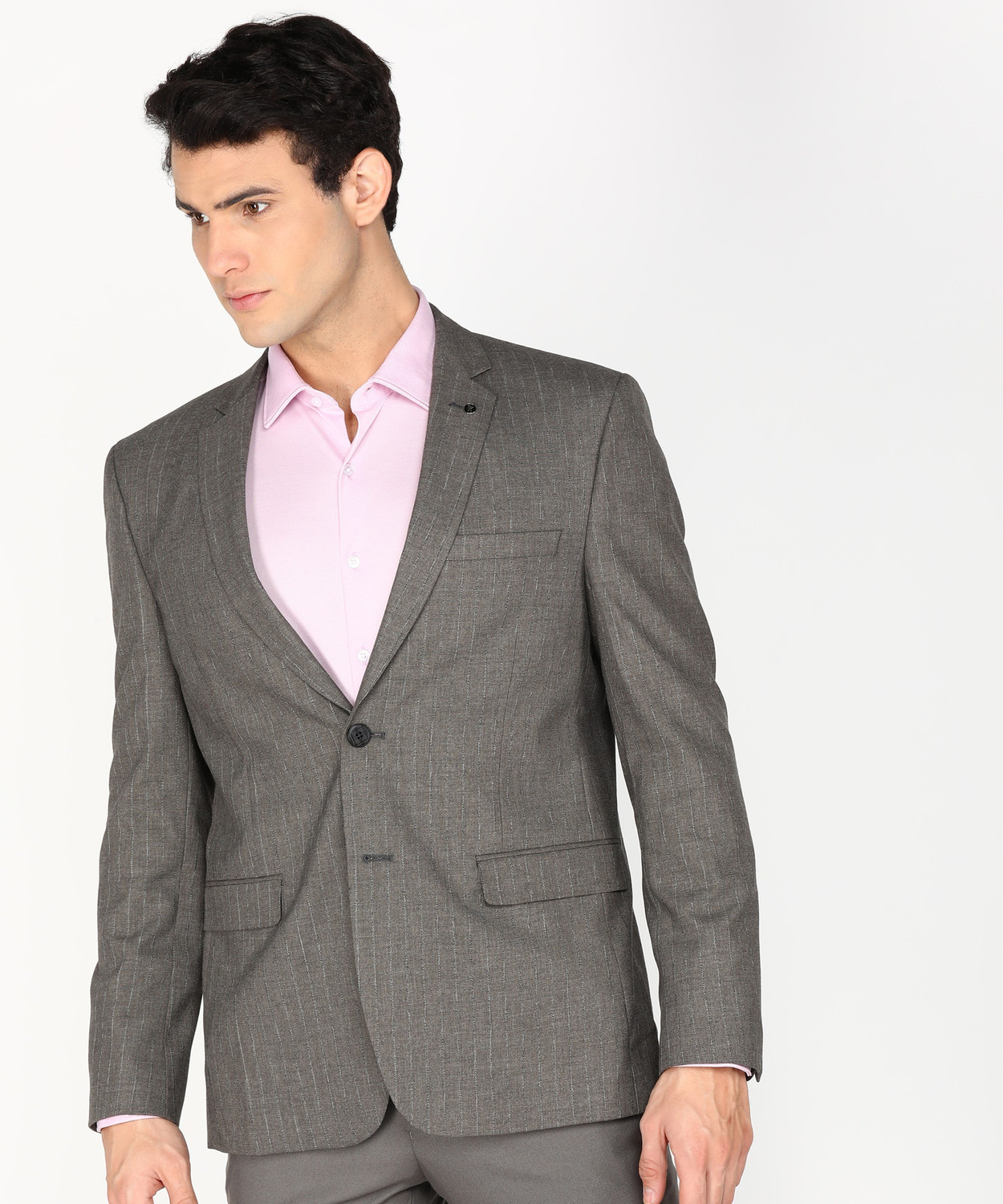 VAN HEUSEN Solid Single Breasted Formal Men Blazer Grey Price History