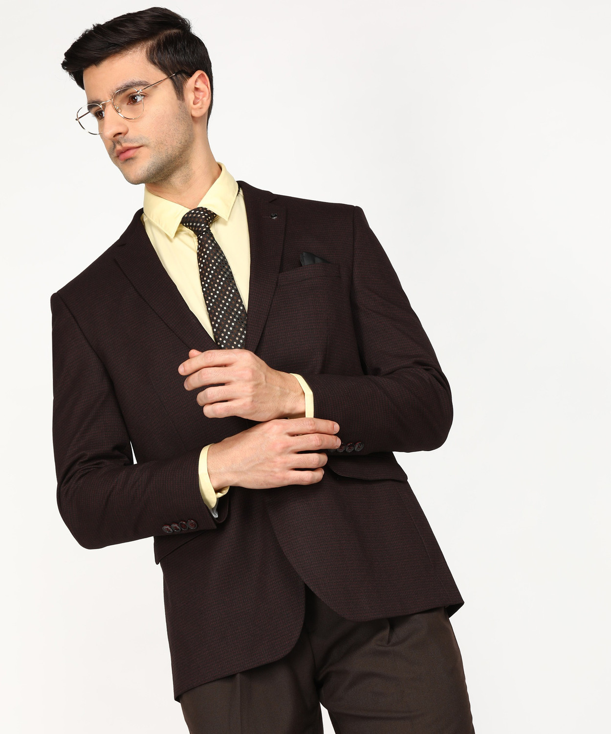VAN HEUSEN Solid Single Breasted Formal Men Blazer Maroon