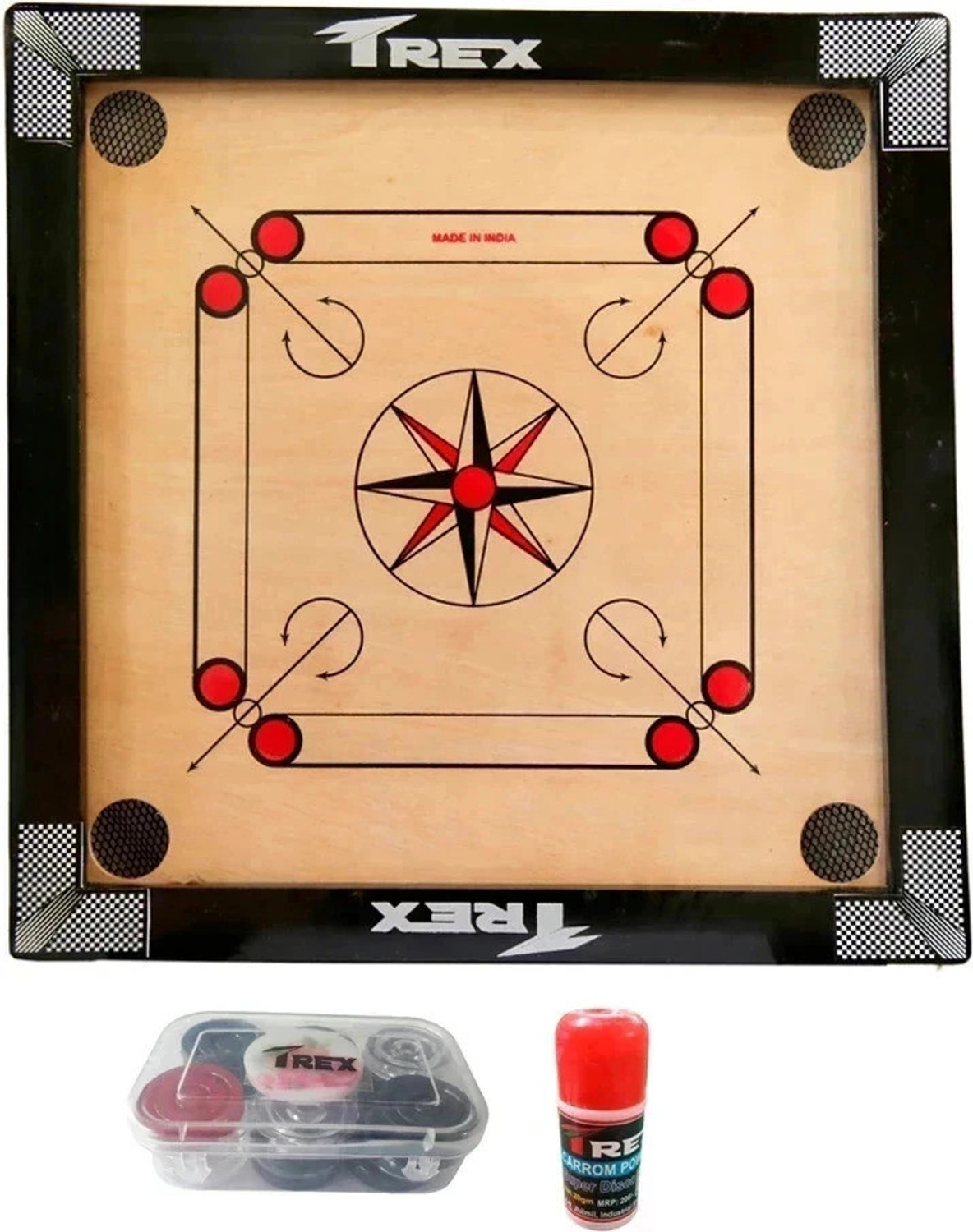 Image of Fitdex 32 Inch Carrom Large Size With Wooden Coins /Striker /Powder /. inch.: 80 cm Carrom Board (Brown)