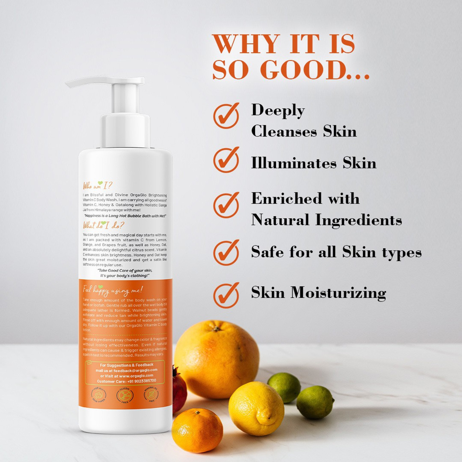 Image of orgaglo Natural Vitamin C Body Wash with Vitamin C, Honey and Oat for Skin Brightening