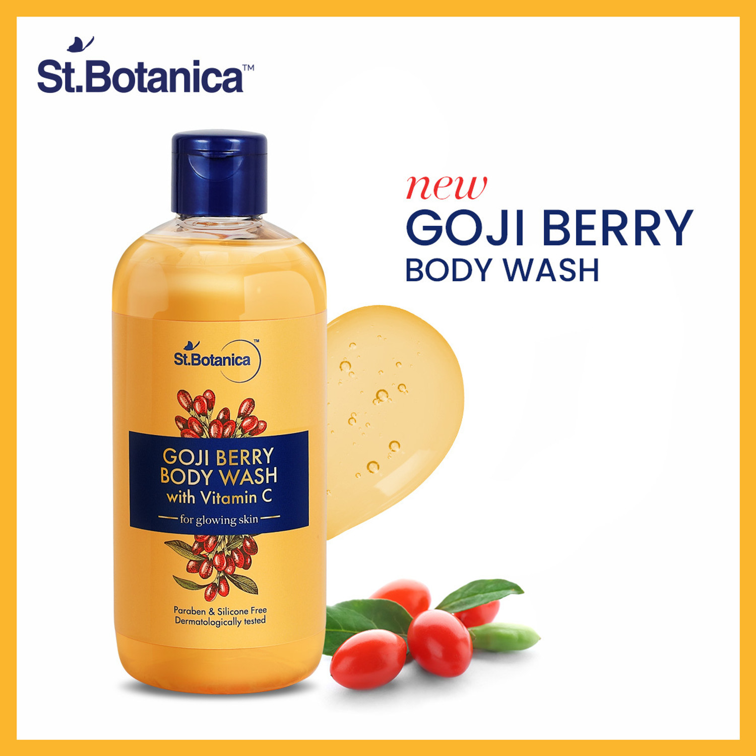 Image of St.Botanica Goji Berry Body Wash with Vitamin C for Glowing Skin, Dermatologically Tested (300 ml)