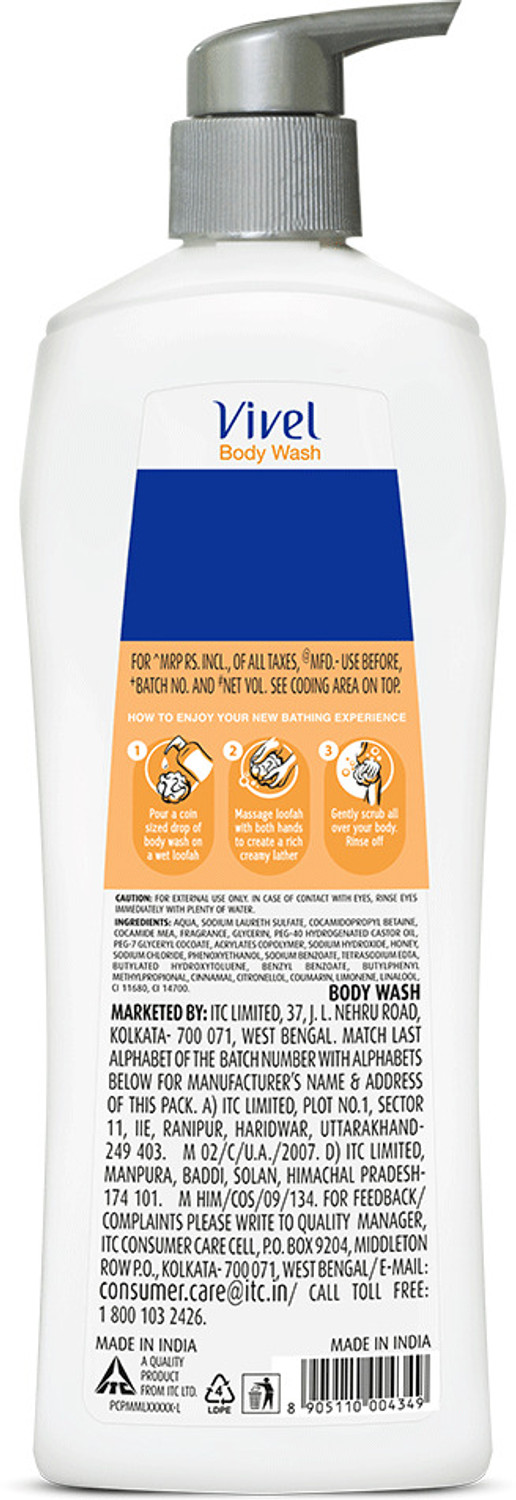 Image of Vivel Moisturizing Body Wash Glycerin & Honey Shower Gel, Pump Bottle, Glowing Skin