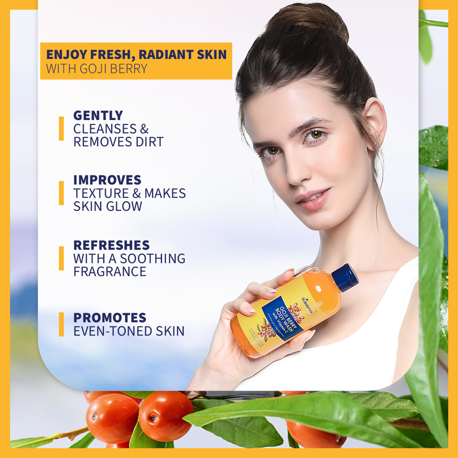 Image of St.Botanica Goji Berry Body Wash with Vitamin C for Glowing Skin, Dermatologically Tested (300 ml)