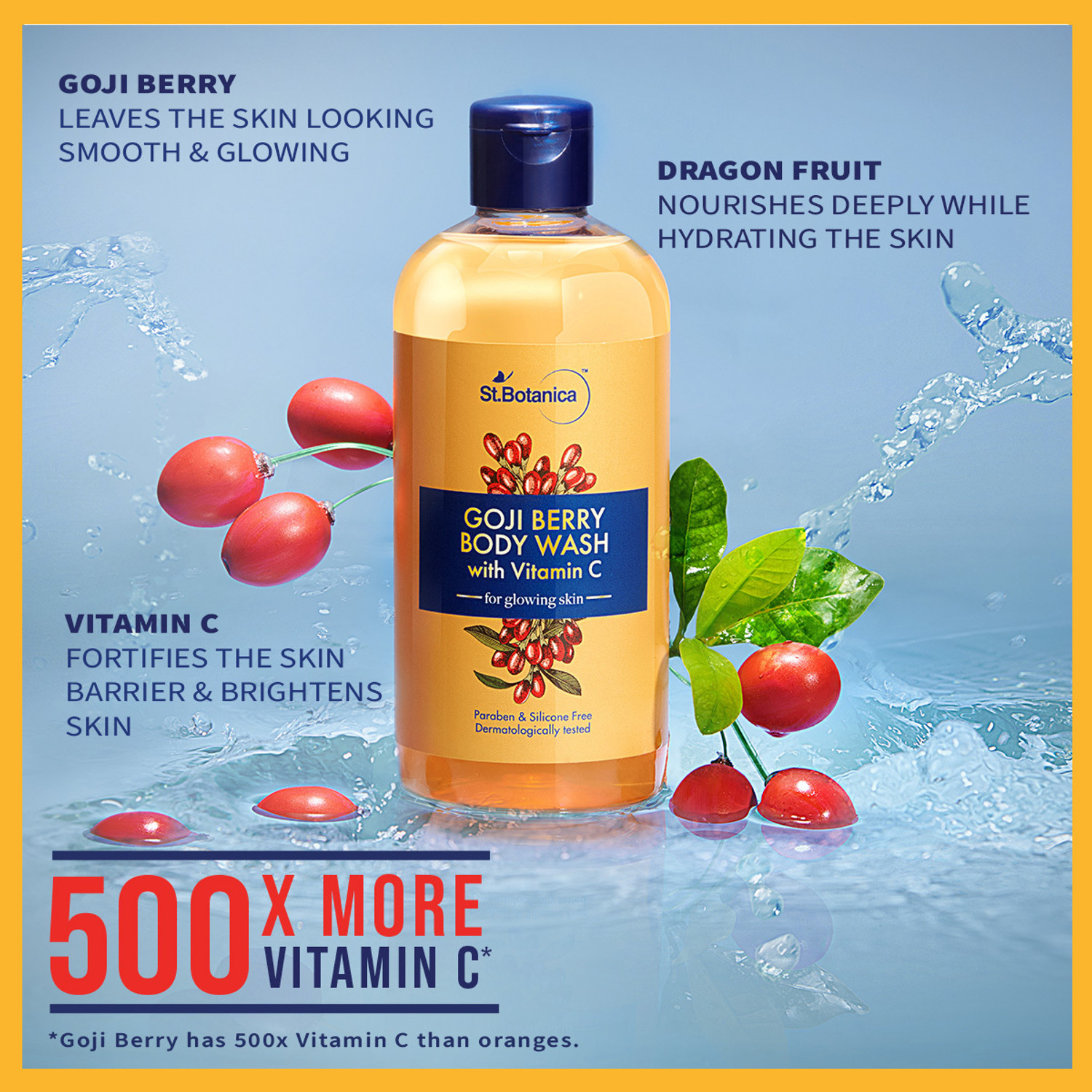 Image of St.Botanica Goji Berry Body Wash with Vitamin C for Glowing Skin, Dermatologically Tested (300 ml)