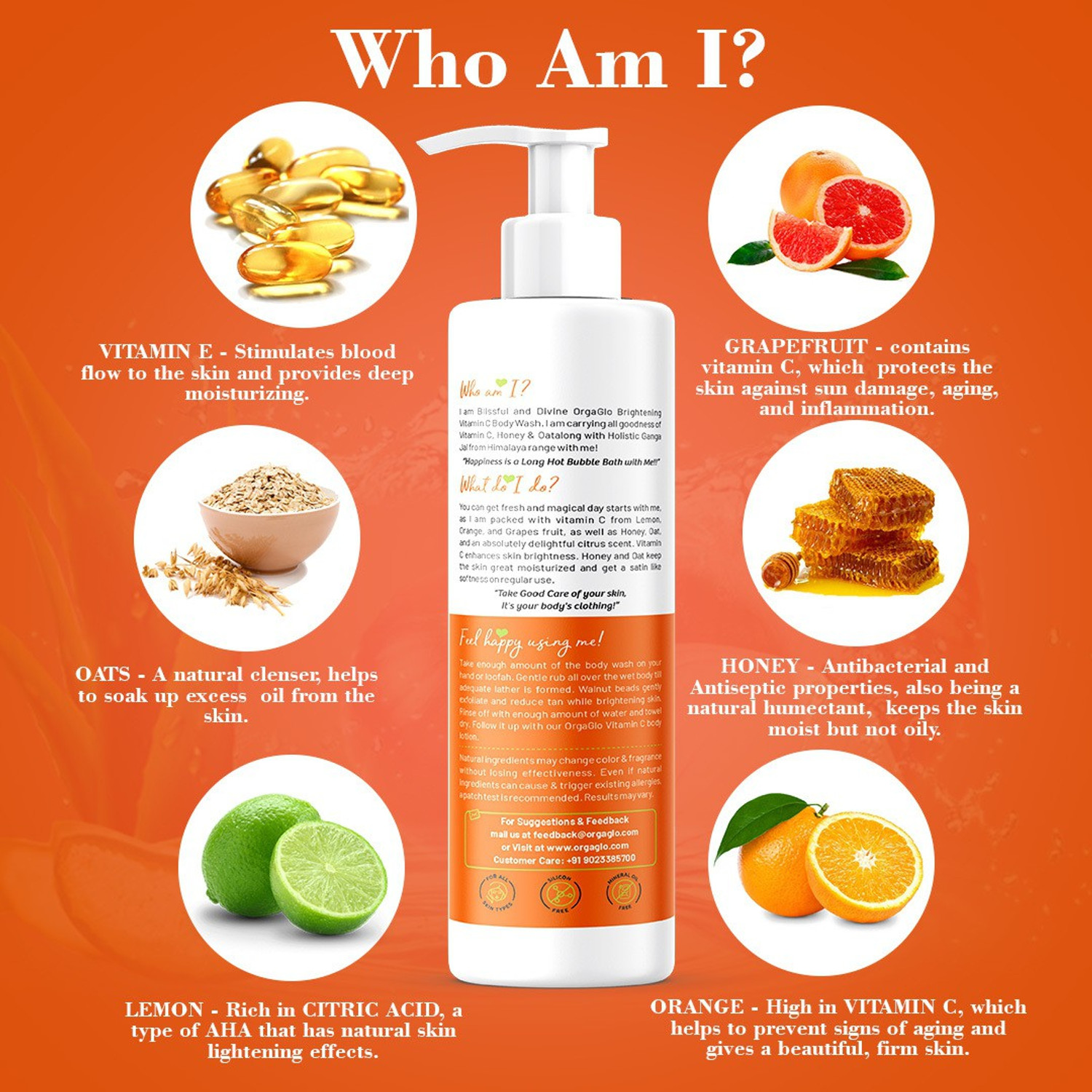 Image of orgaglo Natural Vitamin C Body Wash with Vitamin C, Honey and Oat for Skin Brightening