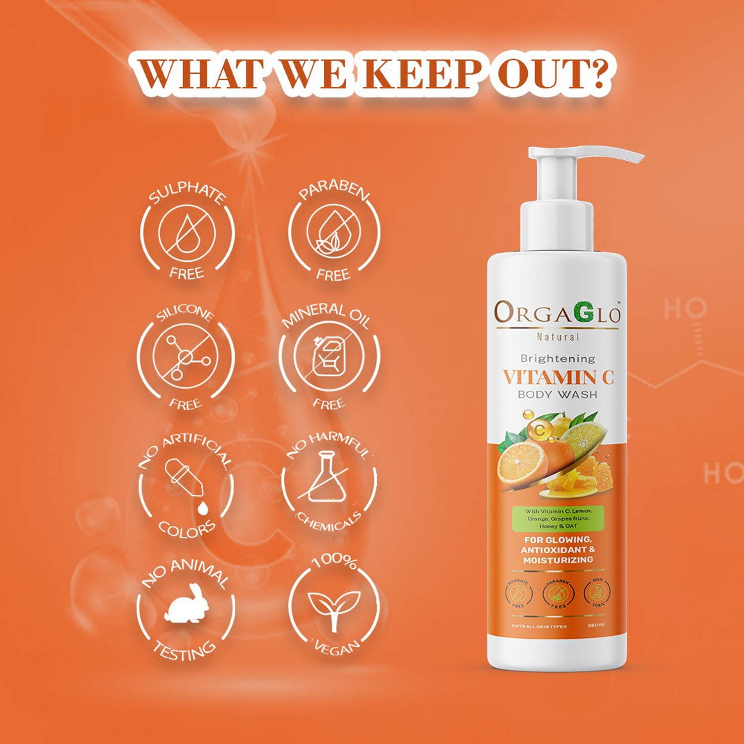 Image of orgaglo Natural Vitamin C Body Wash with Vitamin C, Honey and Oat for Skin Brightening