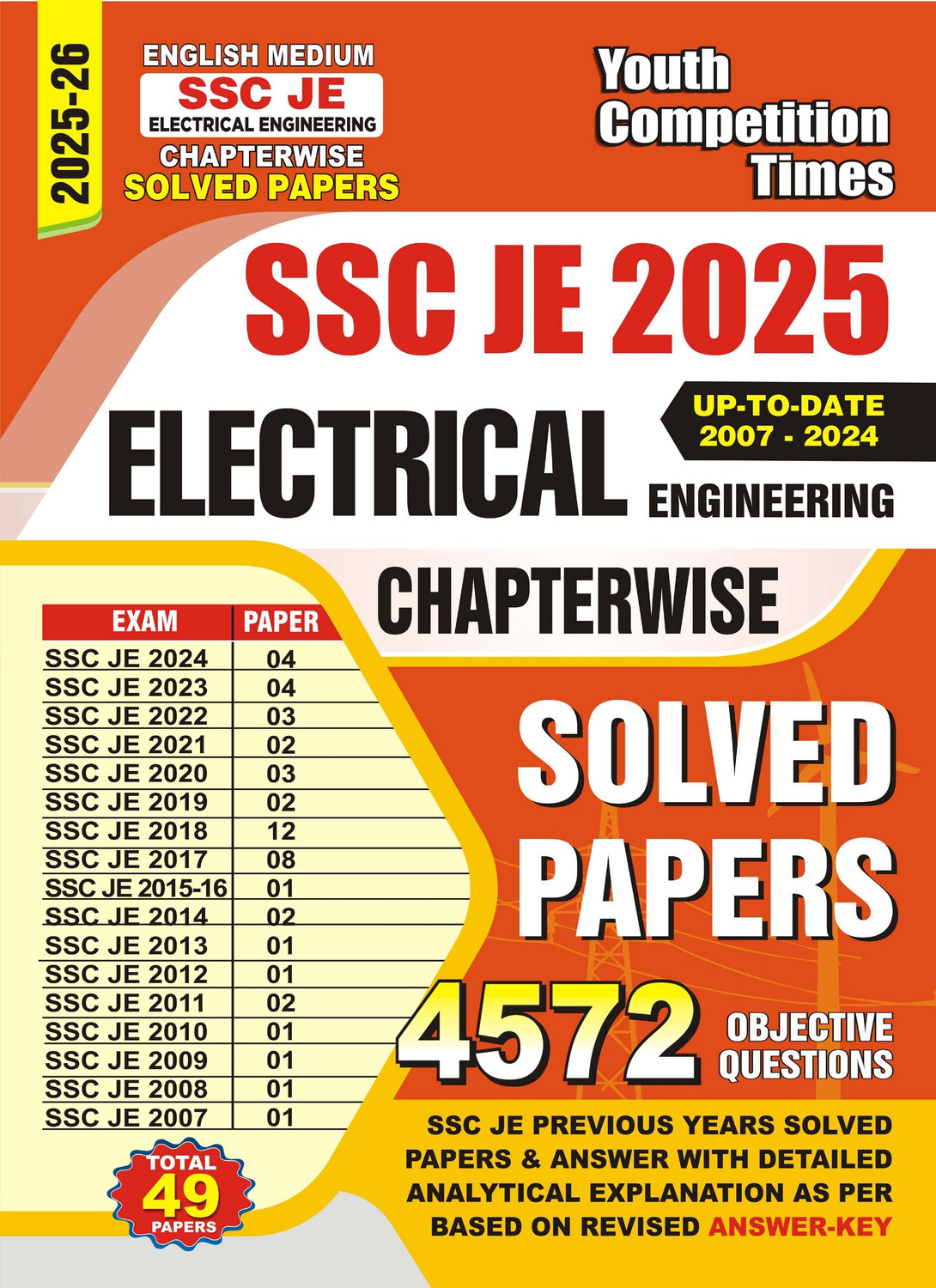 Image of SSC JE Electrical Engineering Chapterwise Solved Papers 4572 English Medium 2025-26 (Paperback, YCT)