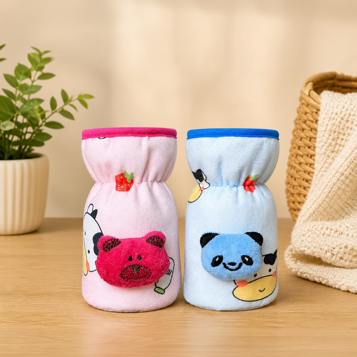 Image of The Little Lookers Baby Feeding Bottle Silicone Warmer Cover /Sleeve Holder /Insulated Protection for Newborns /Infants /Babies (Pack of 2) (Pink & Blue, 240 ML) (Pink, Blue)