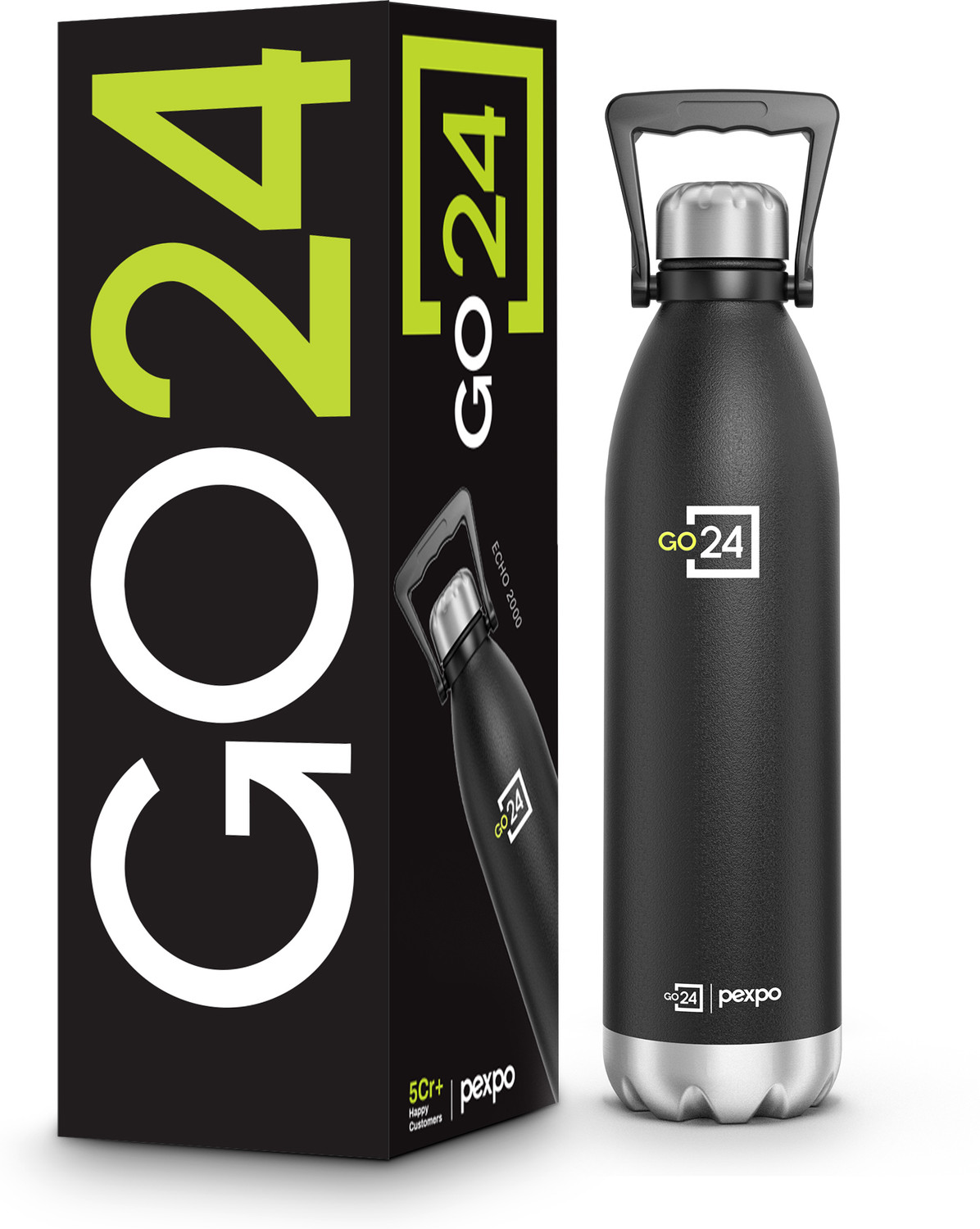 pexpo 24 Hrs Hot and Cold Vacuum Insulated Water Bottle With Carry Handle, Echo 2000 ml Flask
