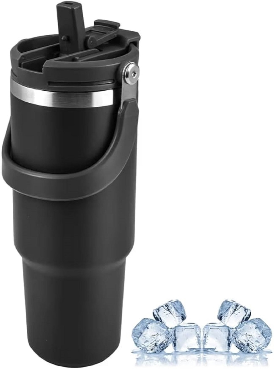 Image of LAZYwindow Insulated Stainless Steel Tumbler | Hot & Cold Thermos Cup with Straw 1200 ml Stainless Steel Sipper (Pack of 1, Black)