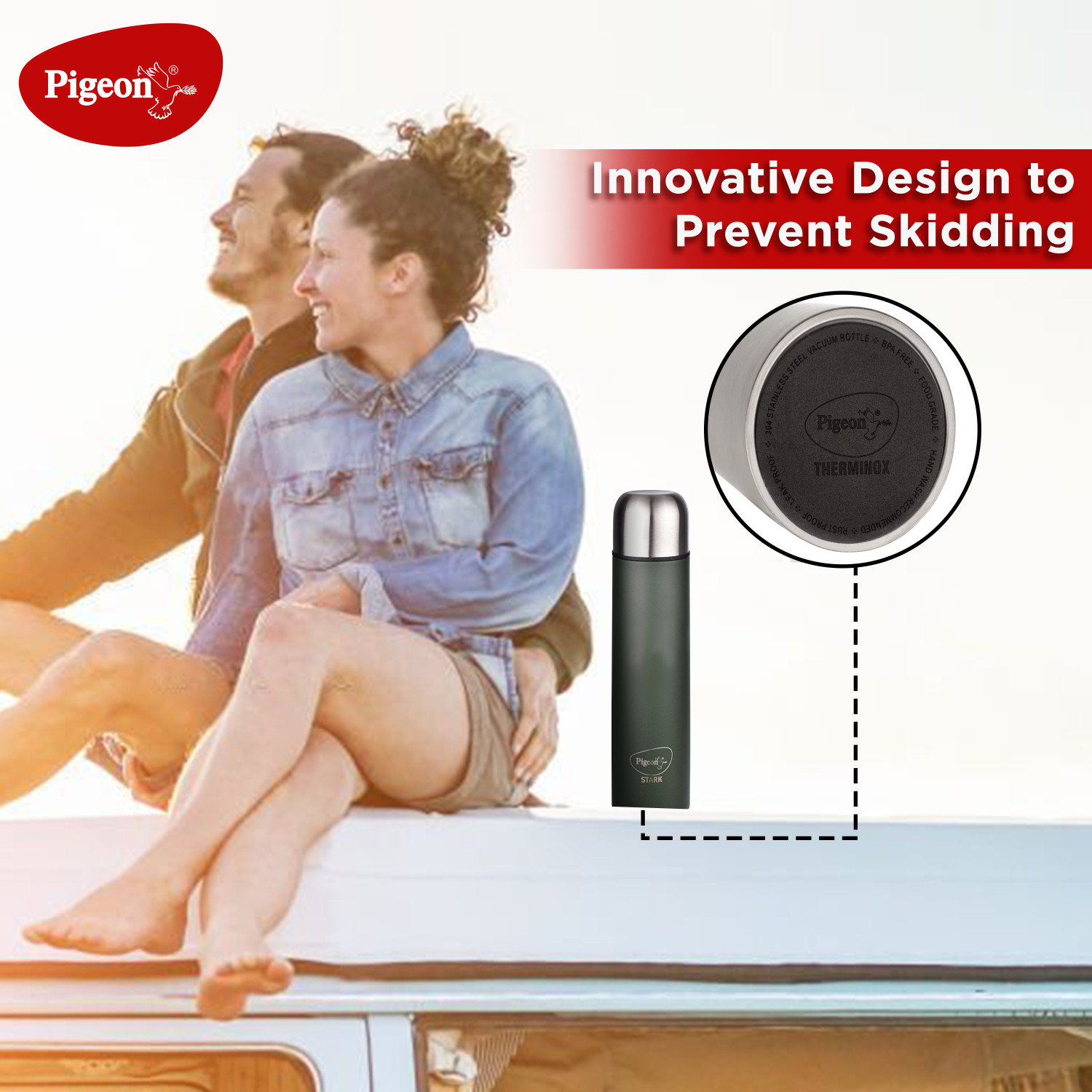 Image of Pigeon Stark Plus Olive 24 Hrs Hot & Cold Therminox Vaccum Insulated 1000 ml Steel Flask