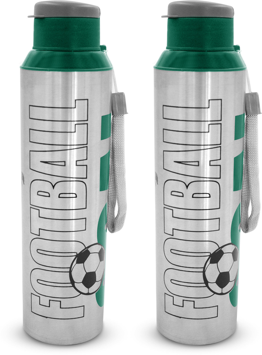 Image of Dhara Stainless Steel Single Wall Football 800 Leak Proof Airtight Flip Cap Water Bottle 800 ml Steel Bottle (Pack of 2, Green)