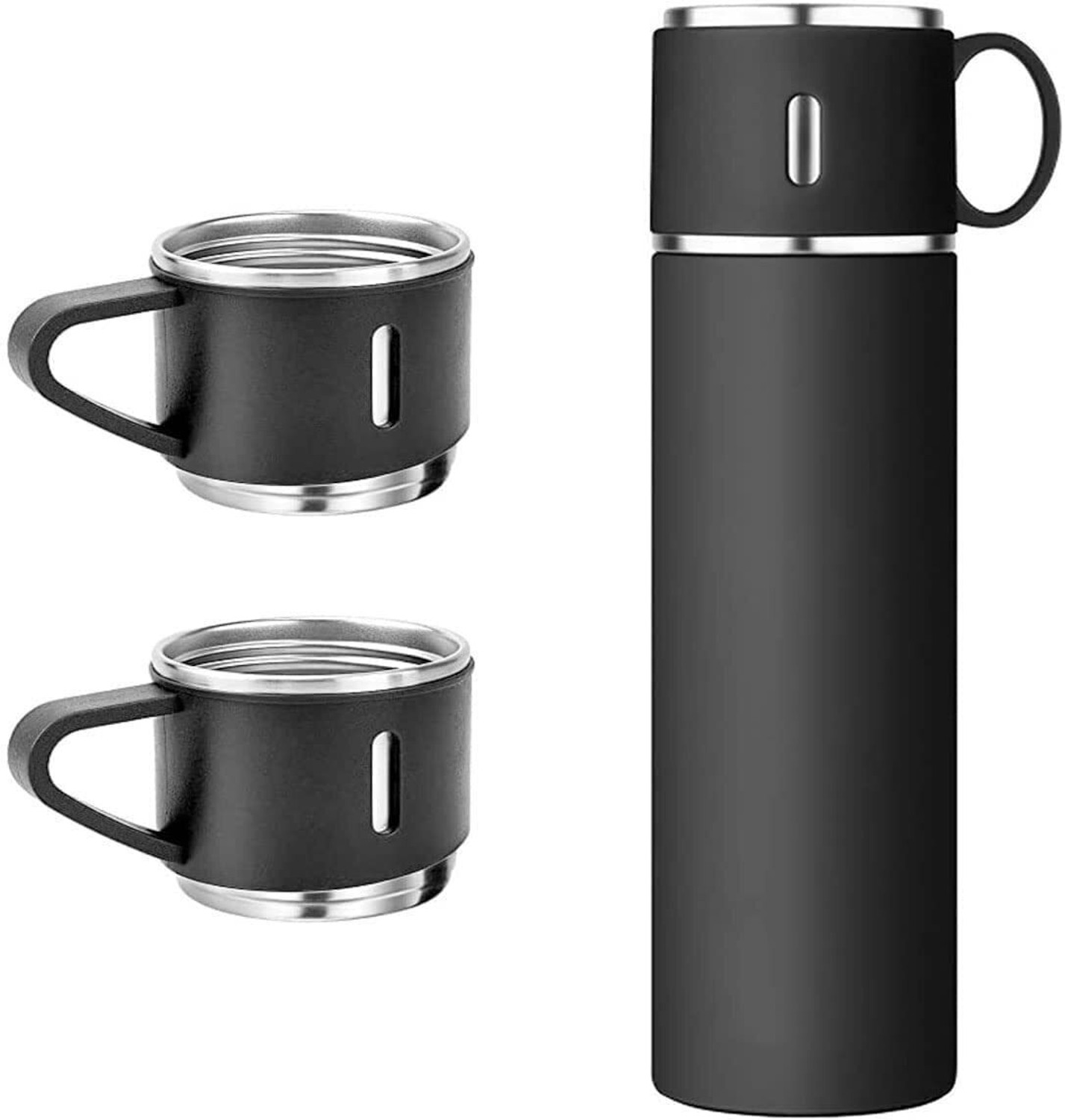 Image of Provo Stainless Steel Vacuum Flask Set with 3 Steel Cups 500 ml Steel Flask (Pack of 1, Black)