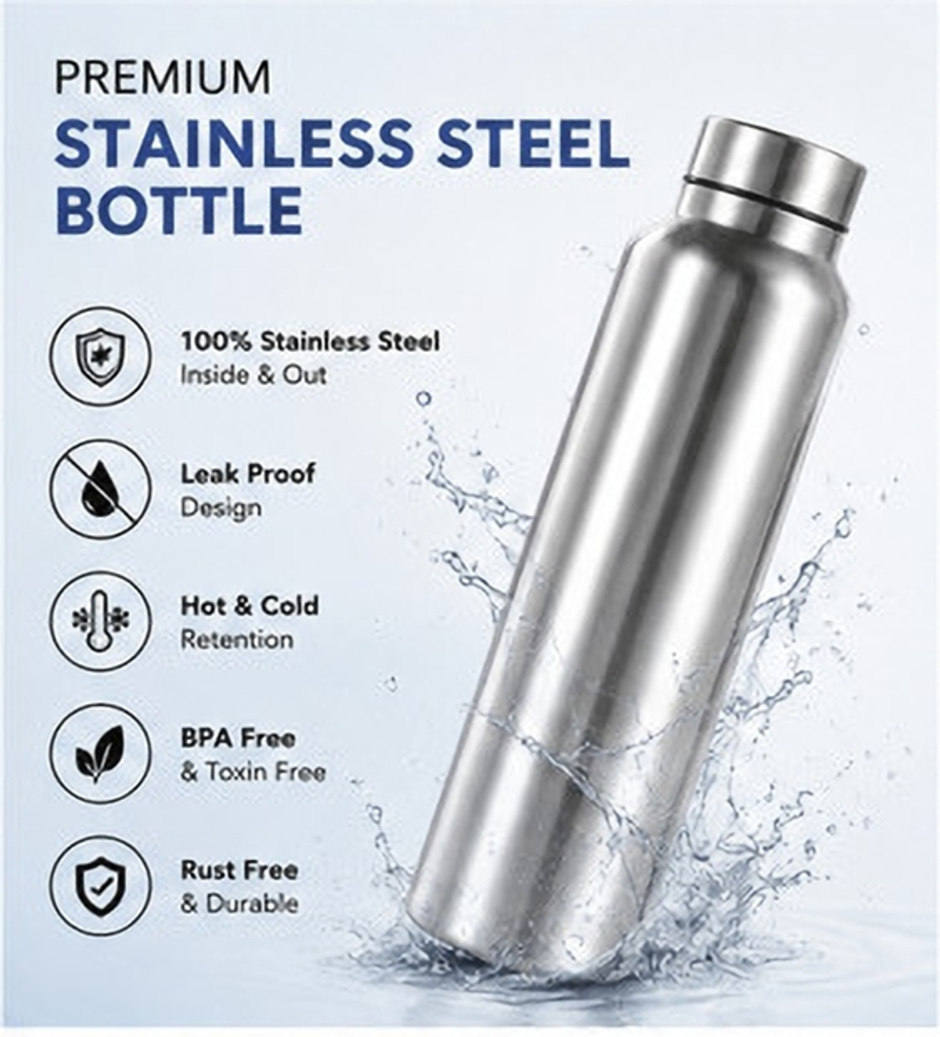 Image of ECOLEX Stainless Steel Sipper Water Bottle 900 ML Pack of 2 900 ml Stainless Steel Sipper (Pack of 2, Steel /Chrome)