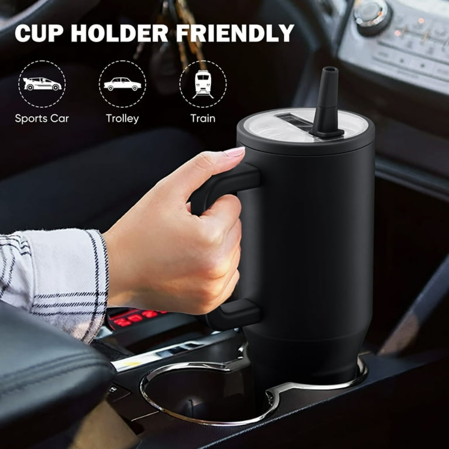 Image of LAZYwindow Insulated Stainless Steel Tumbler | Hot & Cold Thermos Cup with Straw 1200 ml Stainless Steel Sipper (Pack of 1, Black)