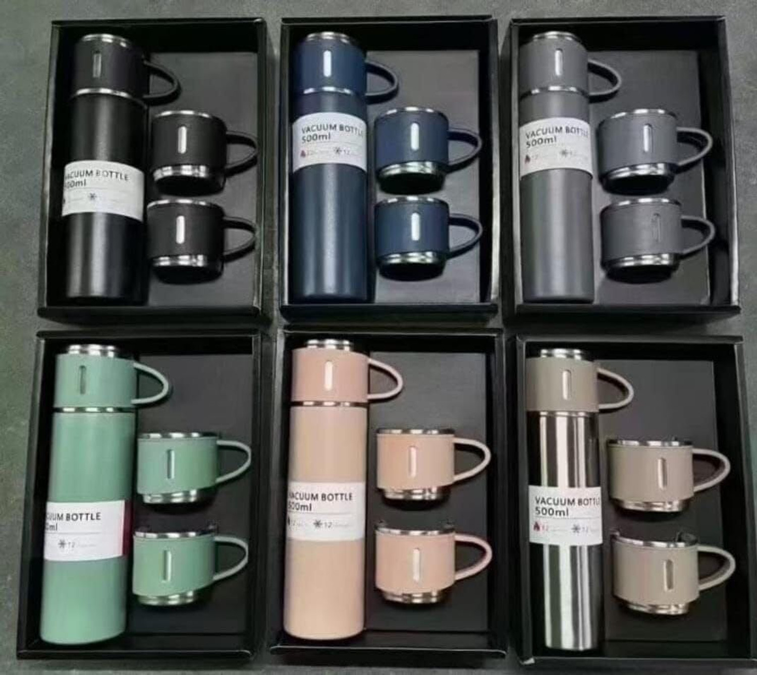 Image of Provo Stainless Steel Vacuum Flask Set with 3 Steel Cups 500 ml Steel Flask (Pack of 1, Black)