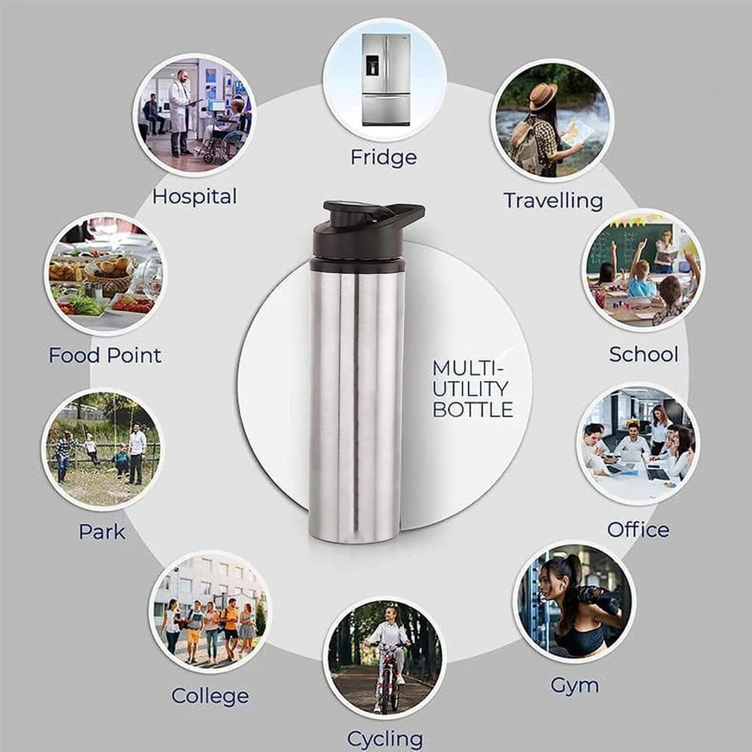 Image of ECOLEX Stainless Steel Sipper Water Bottle 900 ML Pack of 2 900 ml Stainless Steel Sipper (Pack of 2, Steel /Chrome)
