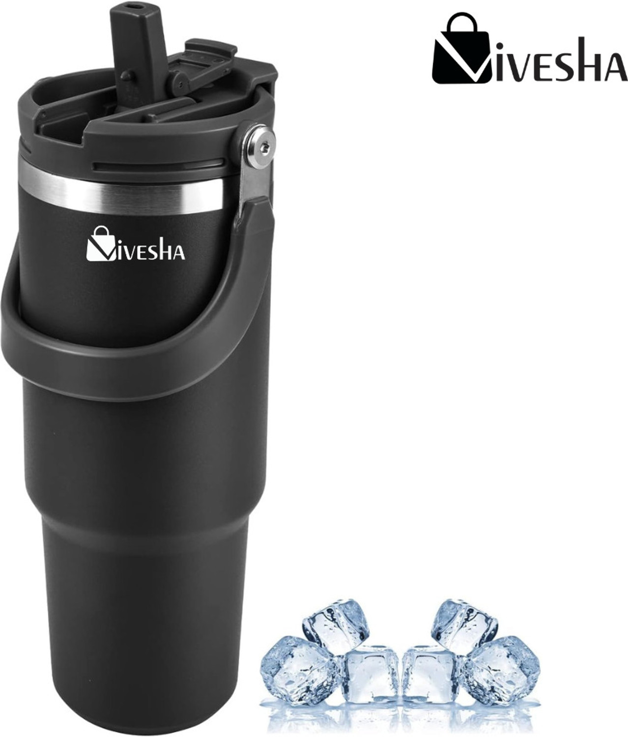 Image of LAZYwindow Insulated Stainless Steel Tumbler | Hot & Cold Thermos Cup with Straw 1200 ml Stainless Steel Sipper (Pack of 1, Black)