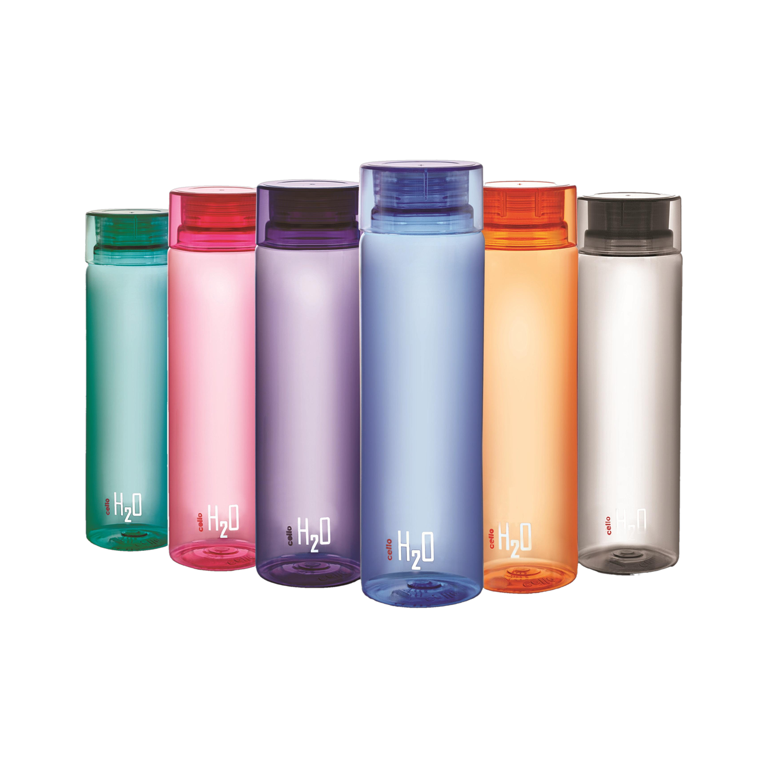cello H2O 1000 ml Bottle  (Pack of 6, Red, Green, Blue, Pink, Orange, Grey, Plastic)
