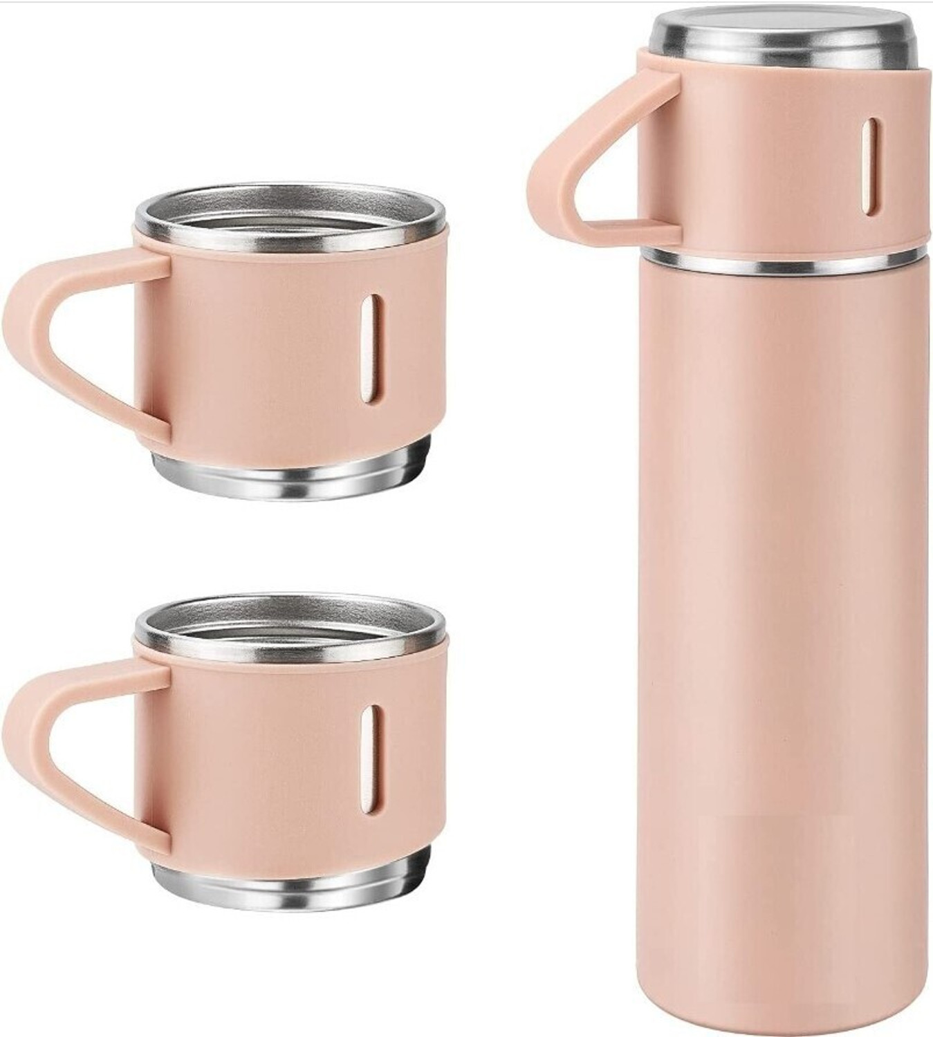 Image of Provo Stainless Steel Vacuum Flask Set with 3 Steel Cups 500 ml Steel Flask (Pack of 1, Black)