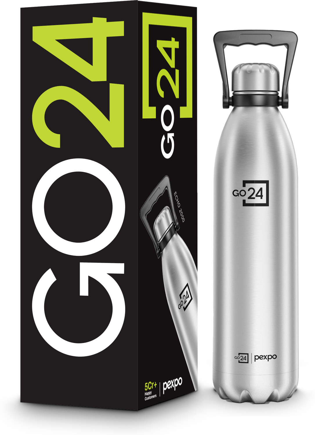 pexpo 2000ml 24 Hrs Hot and Cold Vacuum Insulated Water Bottle With Carry Handle, Echo 2000 ml Flask