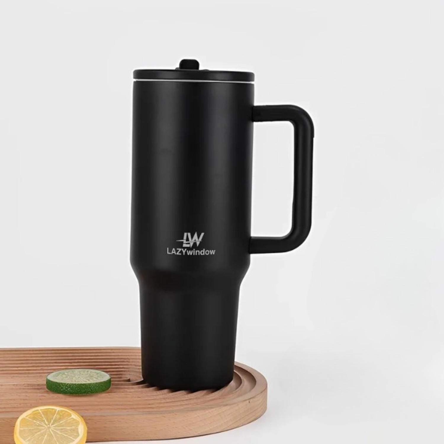 Image of LAZYwindow Insulated Stainless Steel Tumbler | Hot & Cold Thermos Cup with Straw 1200 ml Stainless Steel Sipper (Pack of 1, Black)