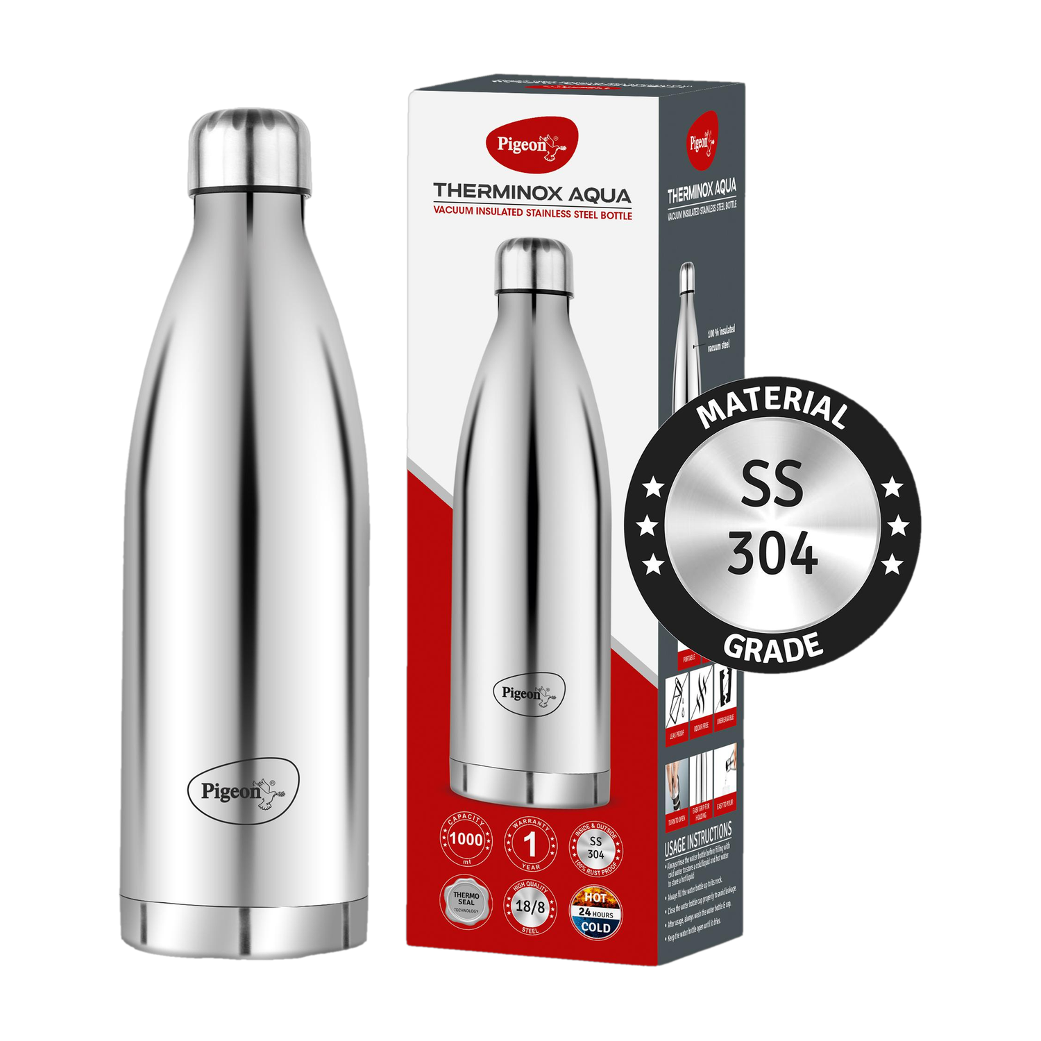 Pigeon by Pigeon Aqua 1000 ml Flask  (Pack of 1, Steel/Chrome, Steel