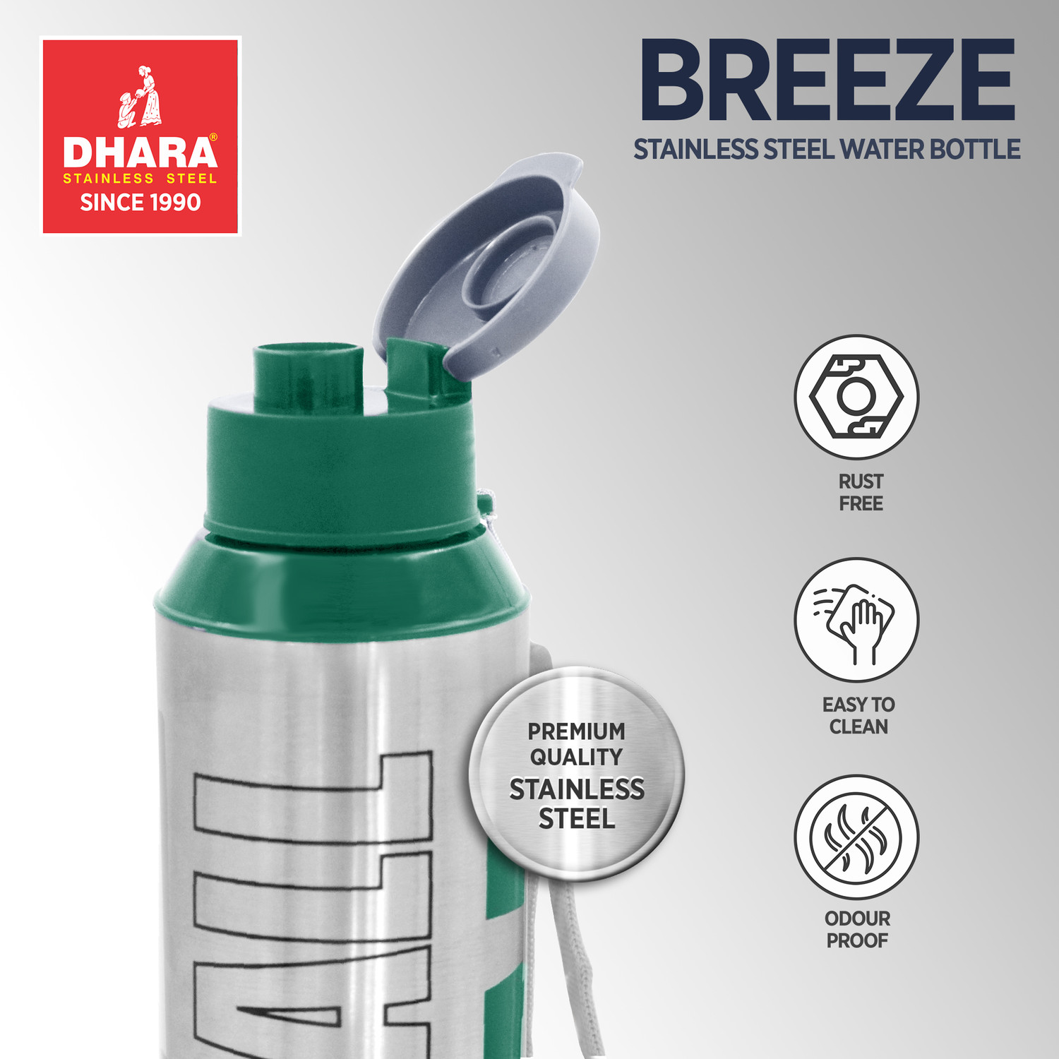 Image of Dhara Stainless Steel Single Wall Football 800 Leak Proof Airtight Flip Cap Water Bottle 800 ml Steel Bottle (Pack of 2, Green)