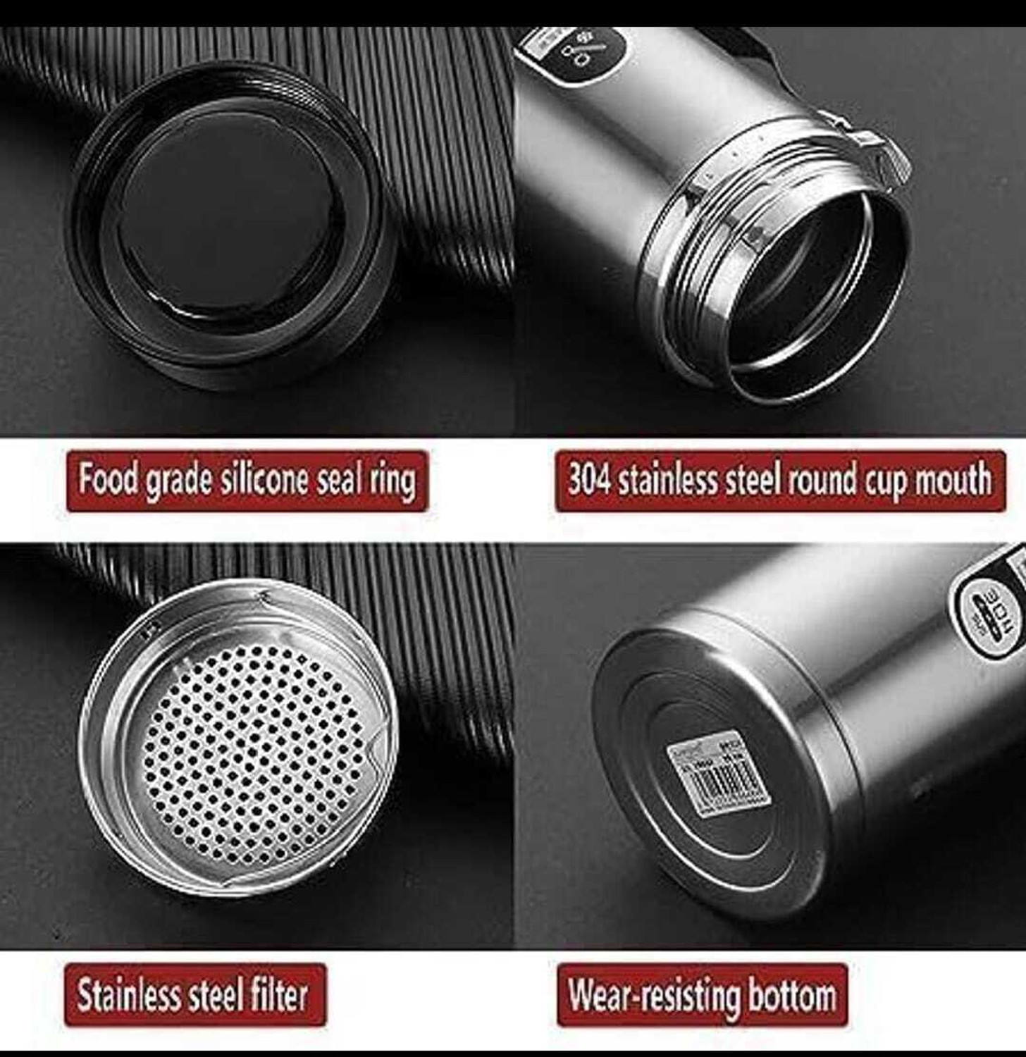 Image of GHARGENIUS 1000ml Stainless Steel Vacuum Insulated Water Bottle Flask with Leakproof Lid 1000 ml Steel Flask (Pack of 1, Silver)
