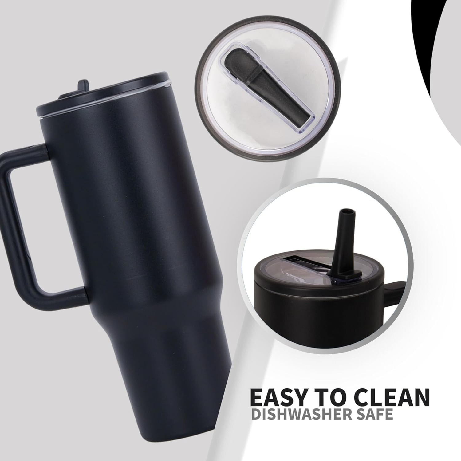 Image of LAZYwindow Insulated Stainless Steel Tumbler | Hot & Cold Thermos Cup with Straw 1200 ml Stainless Steel Sipper (Pack of 1, Black)