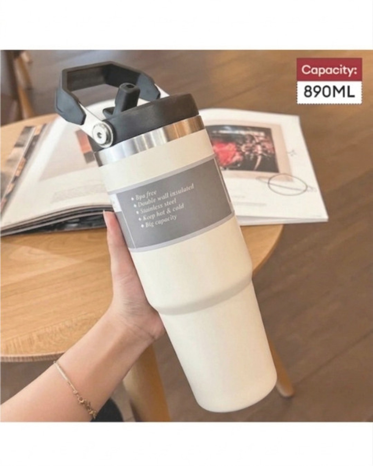Image of LAZYwindow Insulated Stainless Steel Tumbler | Hot & Cold Thermos Cup with Straw 1200 ml Stainless Steel Sipper (Pack of 1, Black)