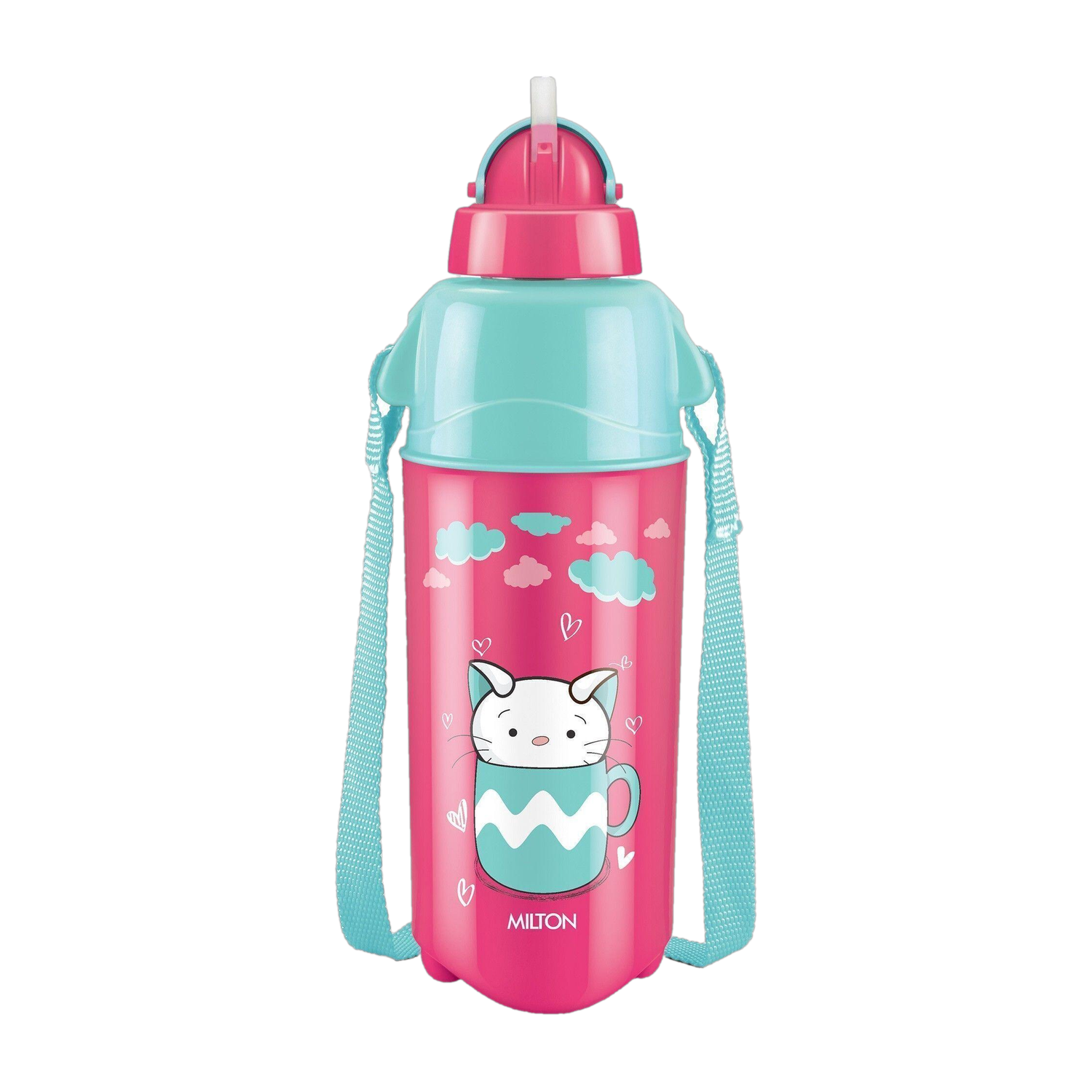 MILTON Kool Trendy 500 Plastic Insulated Water Bottle with Straw for Kids, Cherry Pink 490 ml Bottle