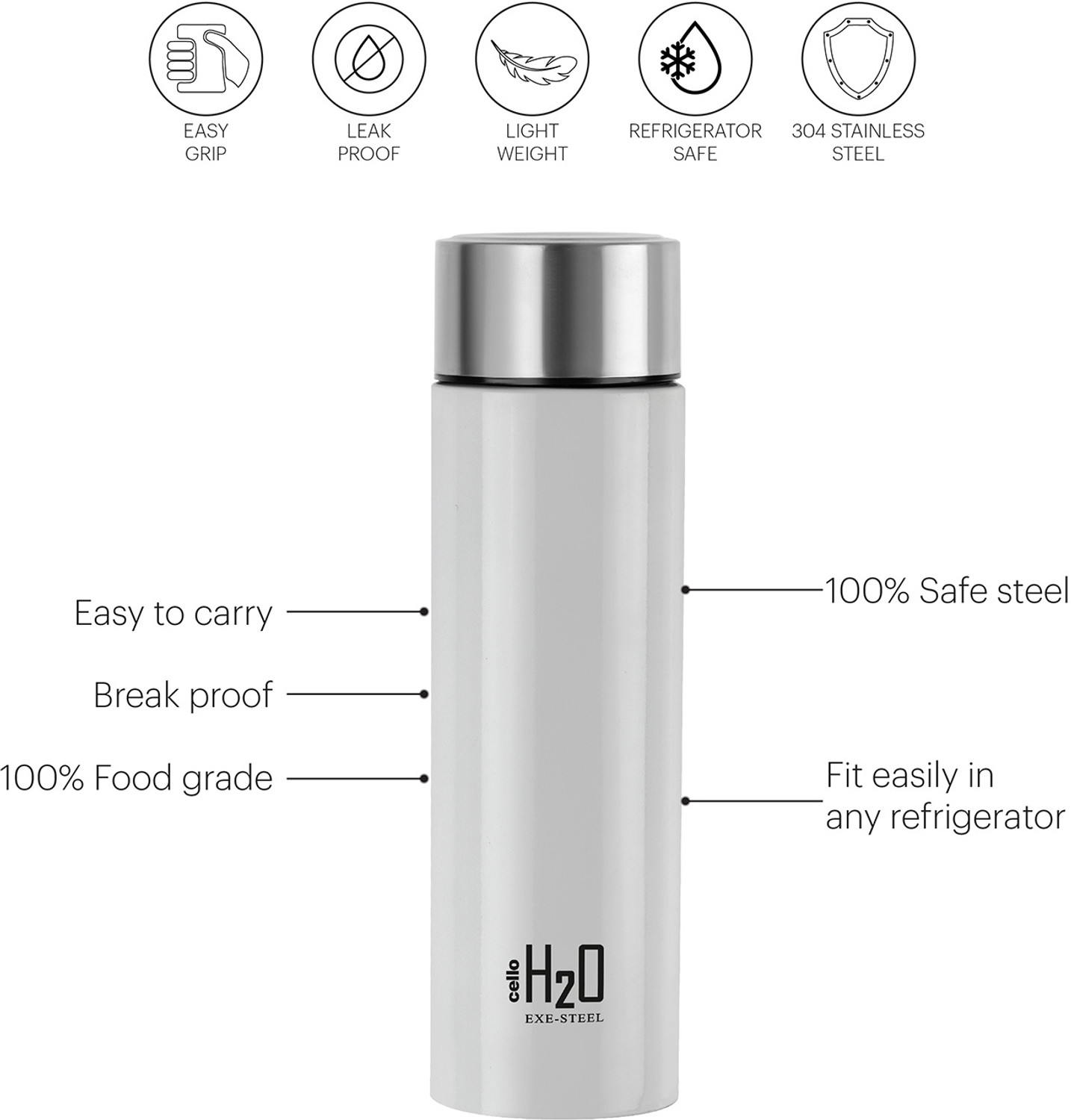 Image of cello H2O Stainless Steel Water Bottle 1000 ml Steel Bottle