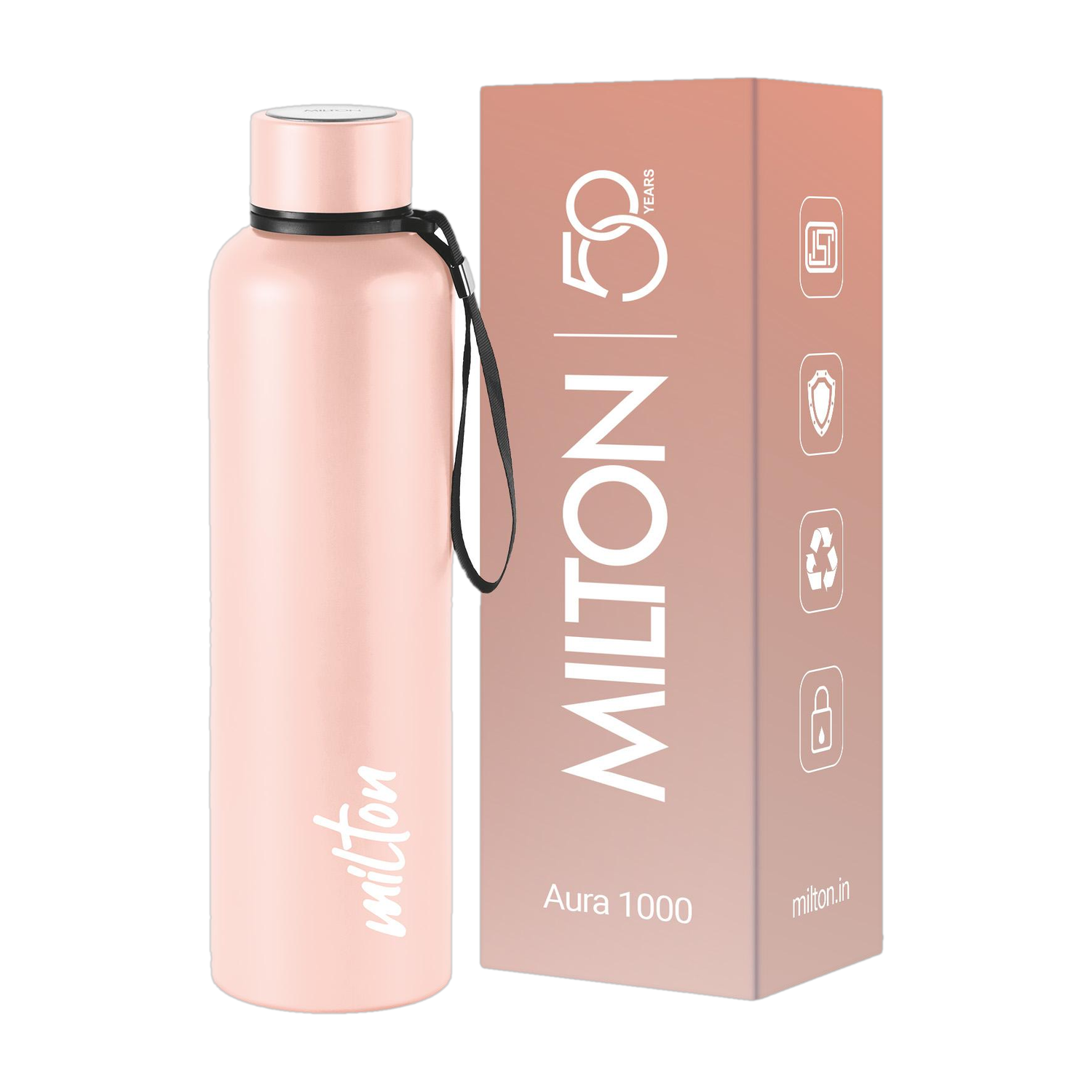 MILTON Aura 1000 Thermosteel Bottle, 1.05 Litre, Beige | 24 Hours Hot and Cold 1050 ml Bottle