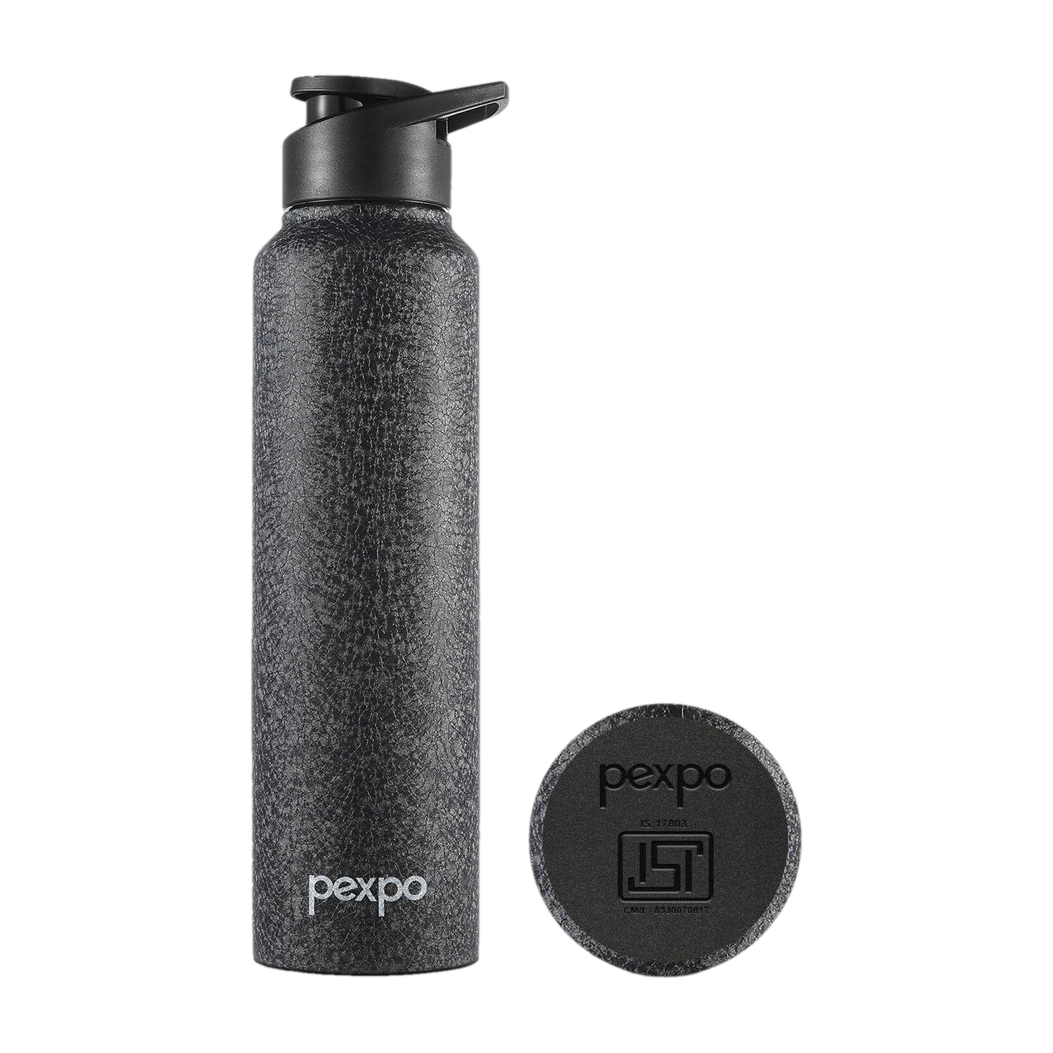 Pexpo Stainless Steel Bottles Pexpo Chromo 1000 ML Stainless Steel Sports Bottle 3X Durable Black Colour 1000 ml Bottle  (Pack of 1, Black, Steel)