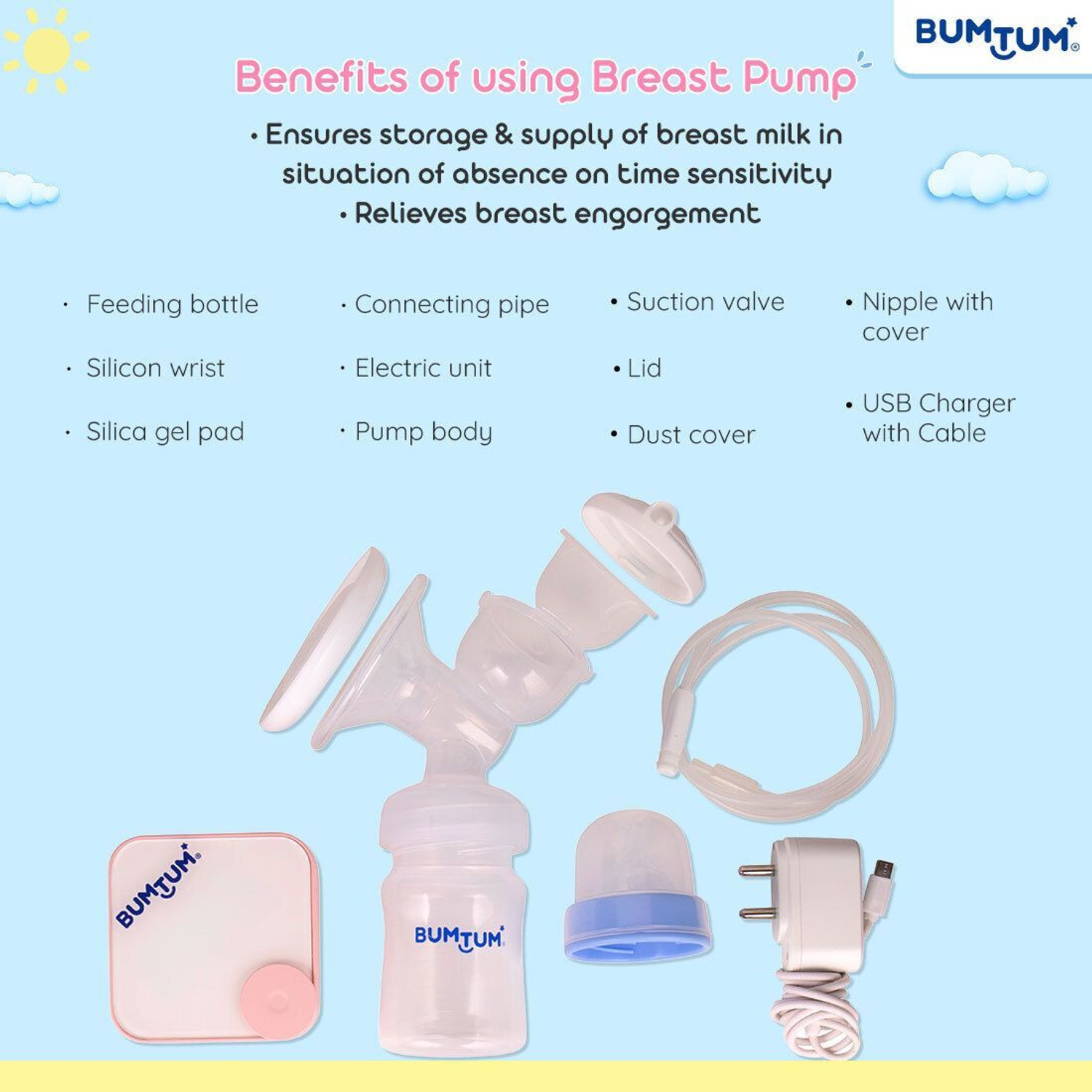 Image of BUMTUM Electric Breast Pump With Digital Touch Screen USB & Battery Bpa Free For Moms - Electric (Pink)