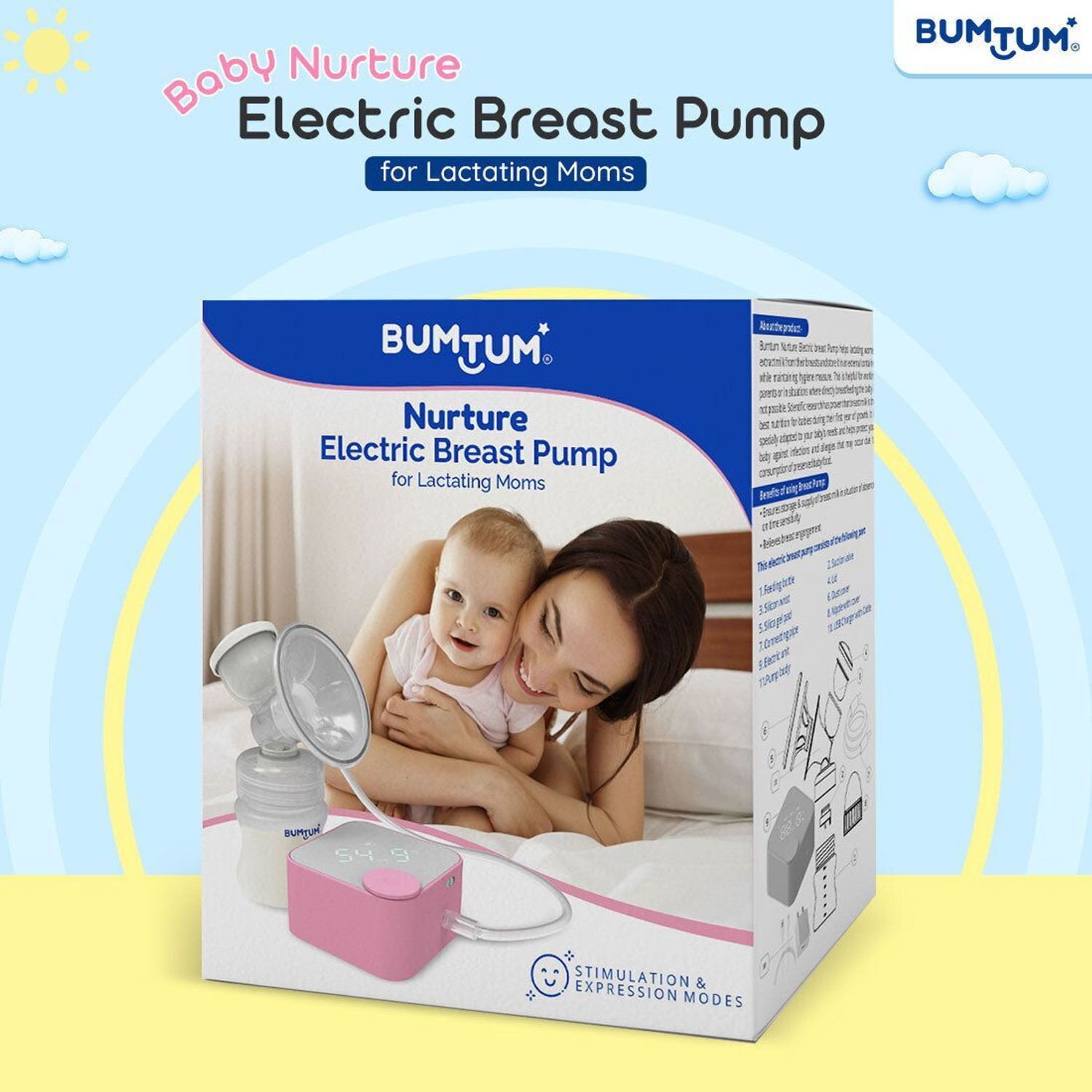 Image of BUMTUM Electric Breast Pump With Digital Touch Screen USB & Battery Bpa Free For Moms - Electric (Pink)