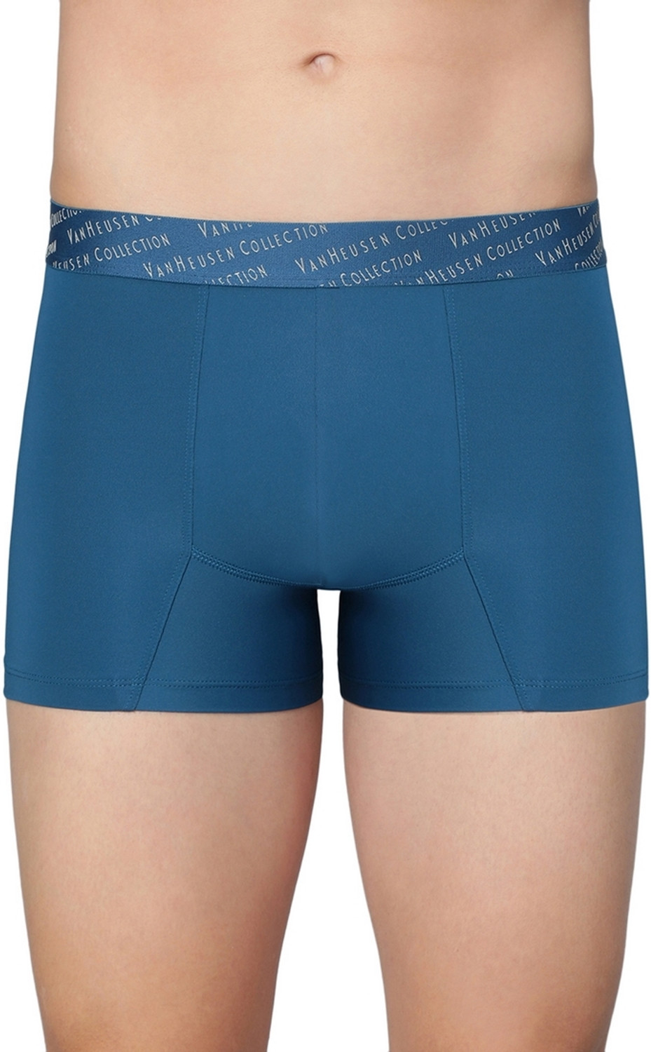 Image of VAN HEUSEN Men Green Solid 4-Way Stretch 3D Logo Waistband Tactel Trunks Solid Men Trunk
