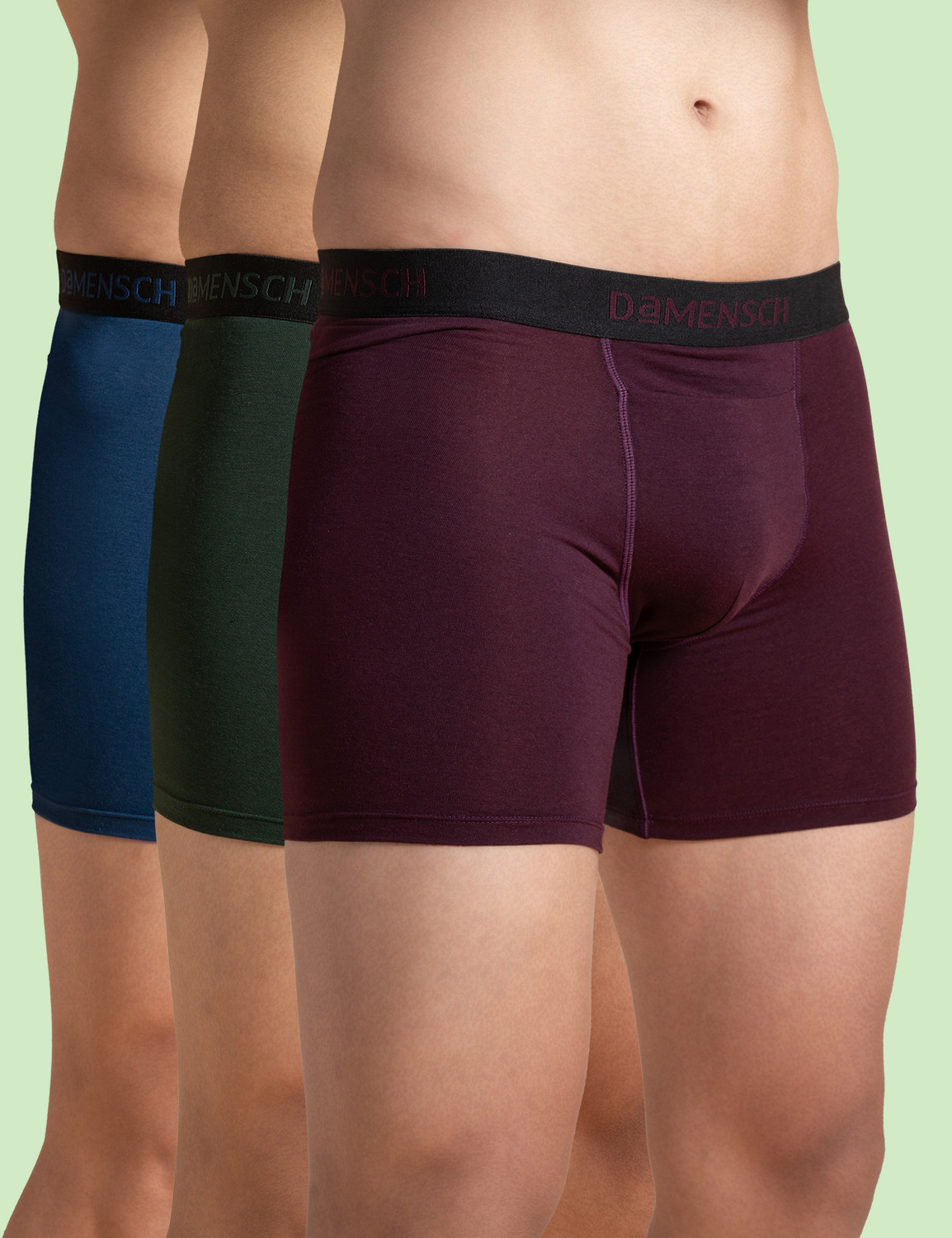 Image of Damensch Pack of 3 Feel Mint Cotton Anti-Bacterial Solid Men Trunk