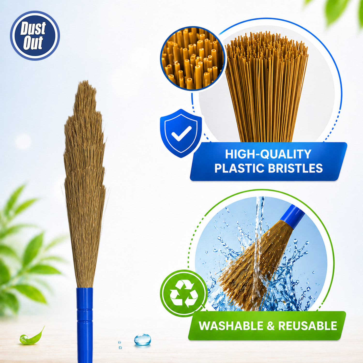 Image of DustOut Washable Broom Plastic Dry Broom (Multicolor, 2 Units)