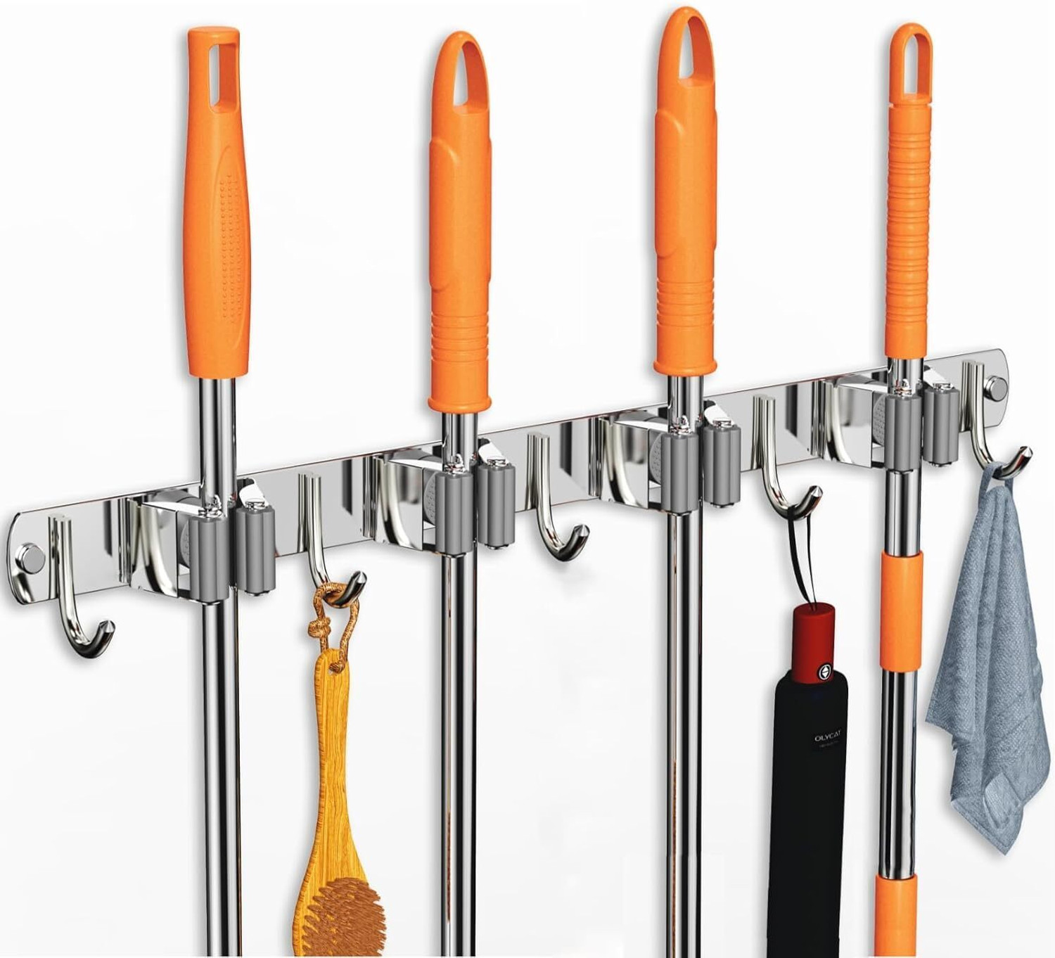 Image of brandstore Steel Stainless Steel Broom Holder (5 Holders)