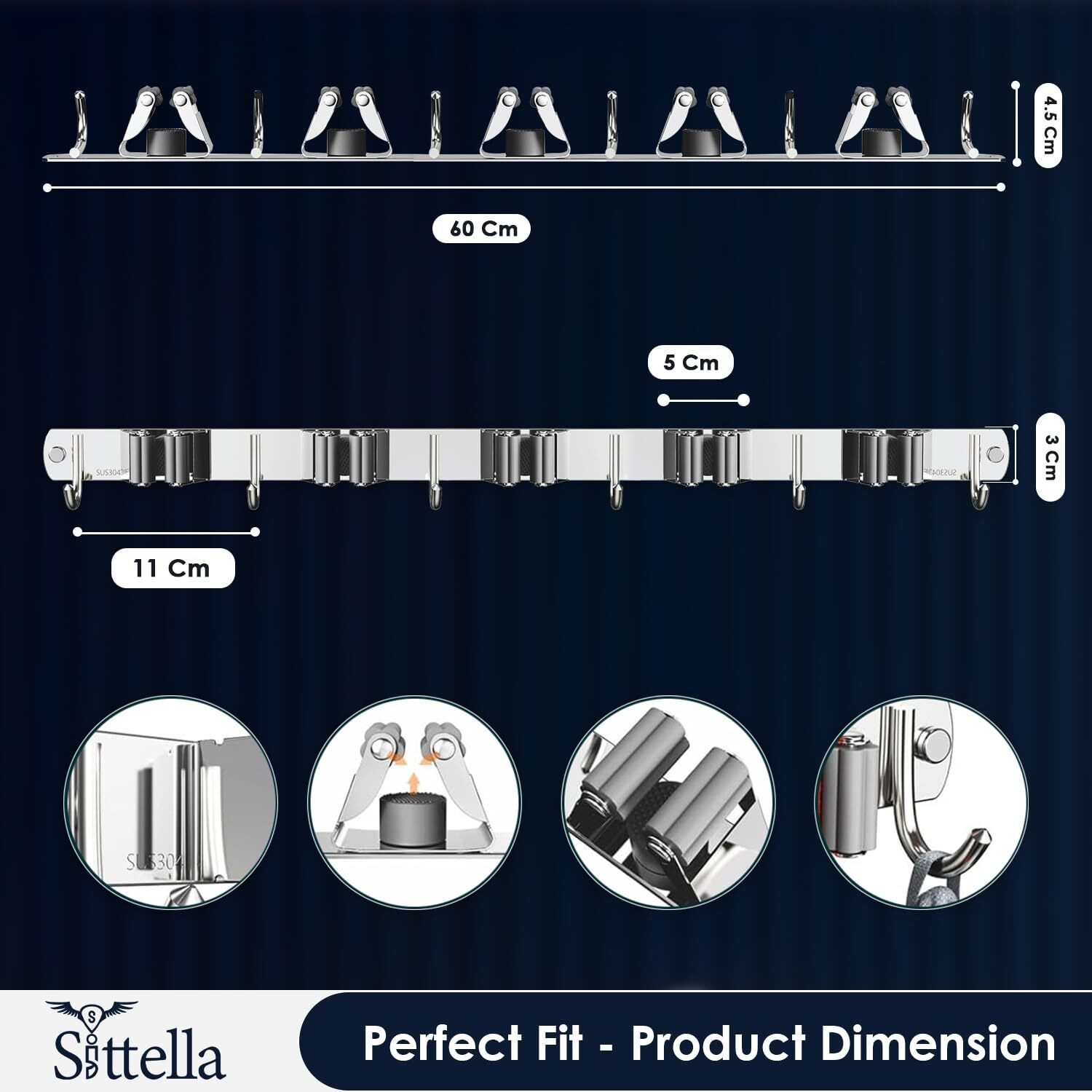 Image of brandstore Steel Stainless Steel Broom Holder (5 Holders)
