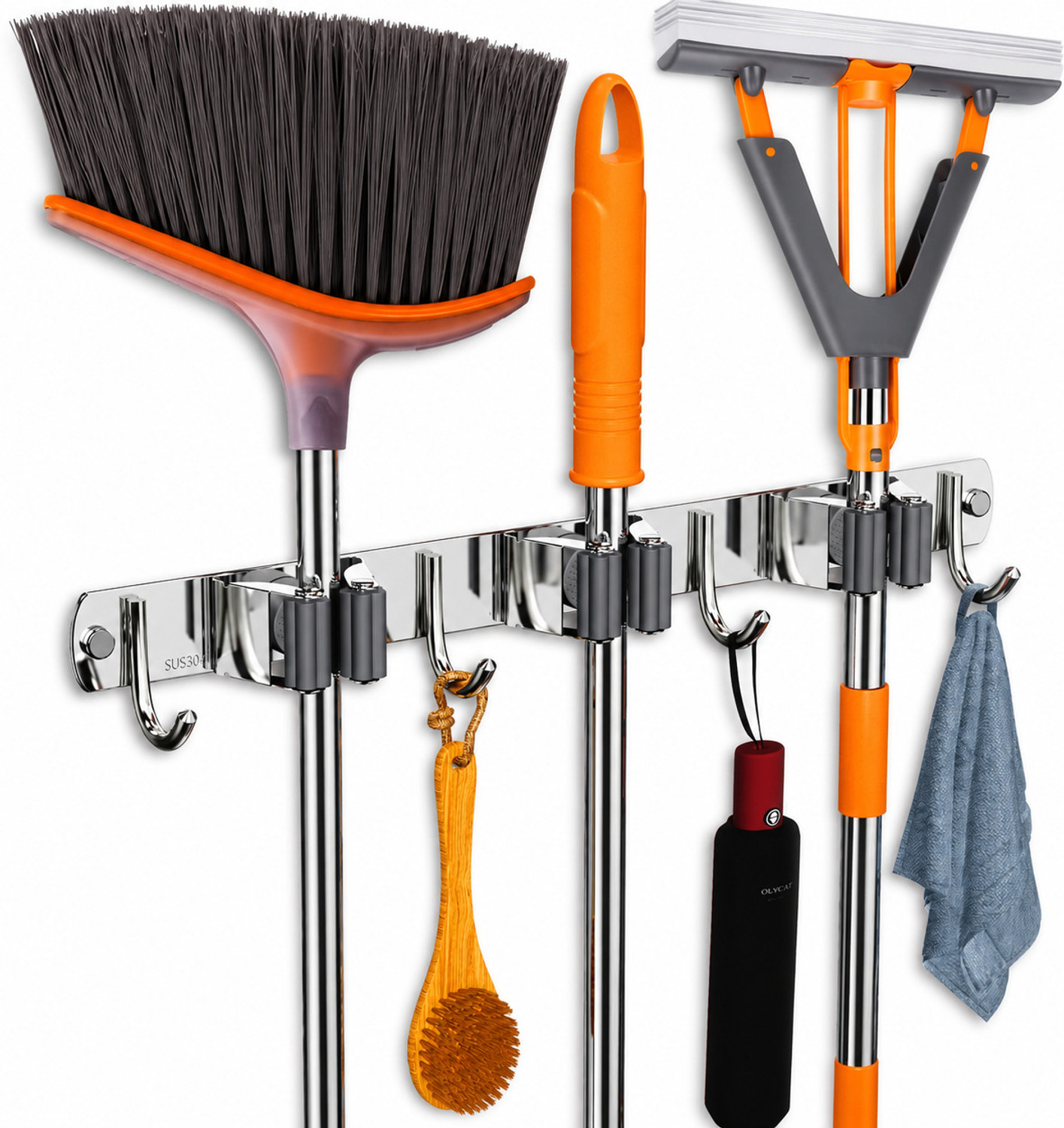 Image of brandstore Steel Stainless Steel Broom Holder (5 Holders)