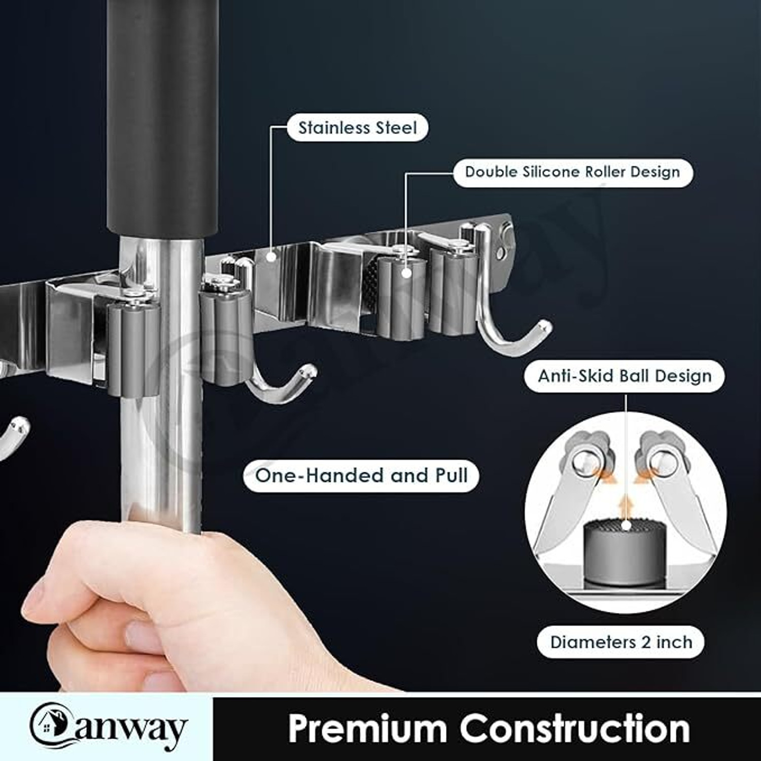 Image of brandstore Steel Stainless Steel Broom Holder (5 Holders)