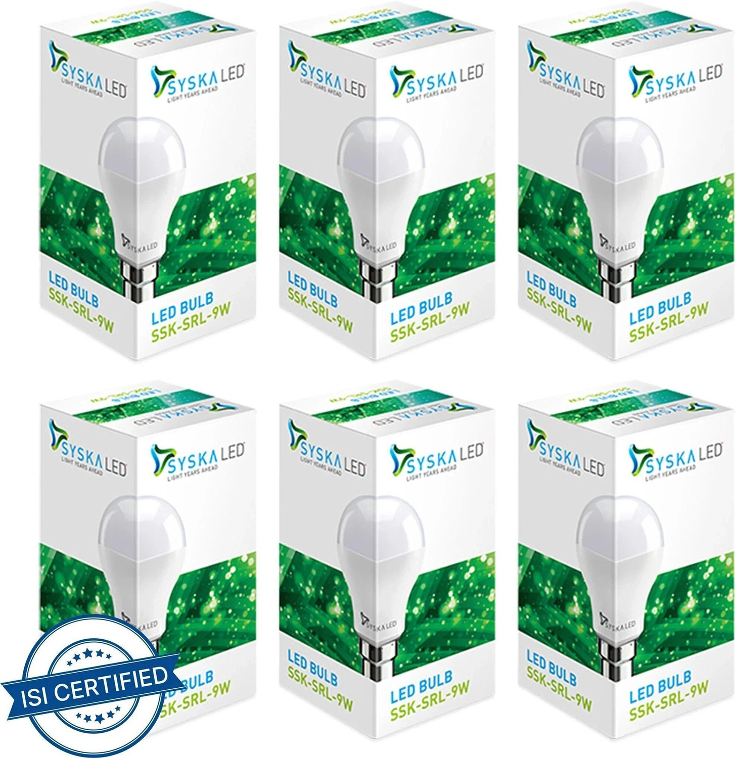 Syska SRL-9W-PO6 9 W Round B22 LED Bulb  (White, Pack of 6)