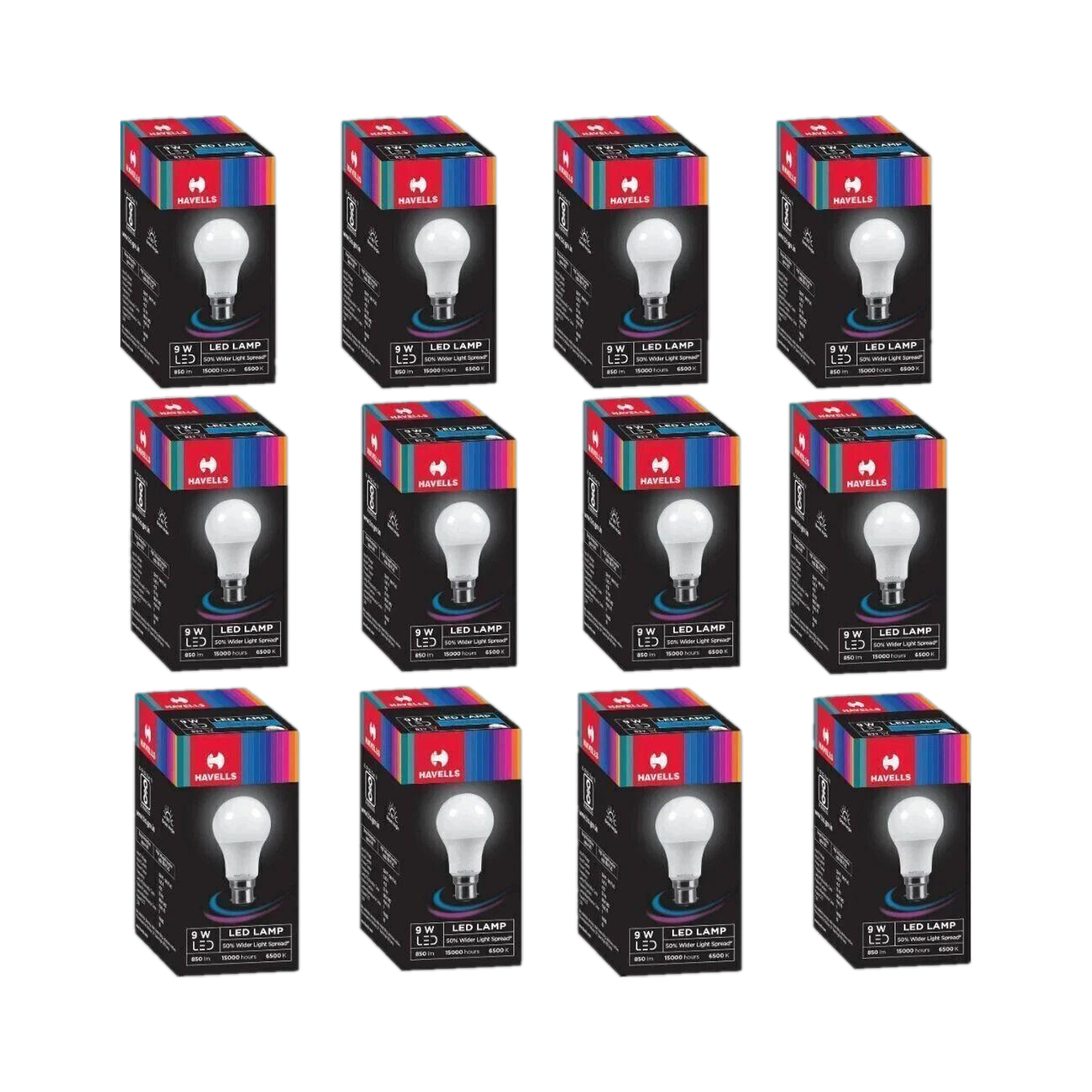HAVELLS 9 W Round B22 LED Bulb  (White, Pack of 12)