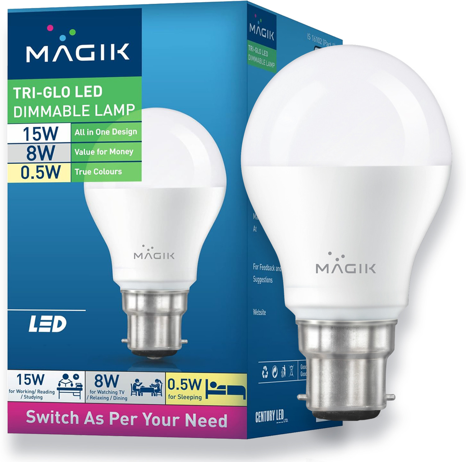 Image of Magik 9 W Basic Round B22 LED Bulb (Green)