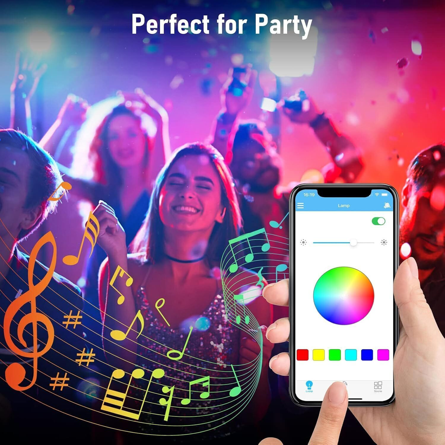 Image of REXBURG 220 W Bluetooth Round B24 LED Bulb (Multicolor, RGB, Red, Pink, Purple, Green, Gold)