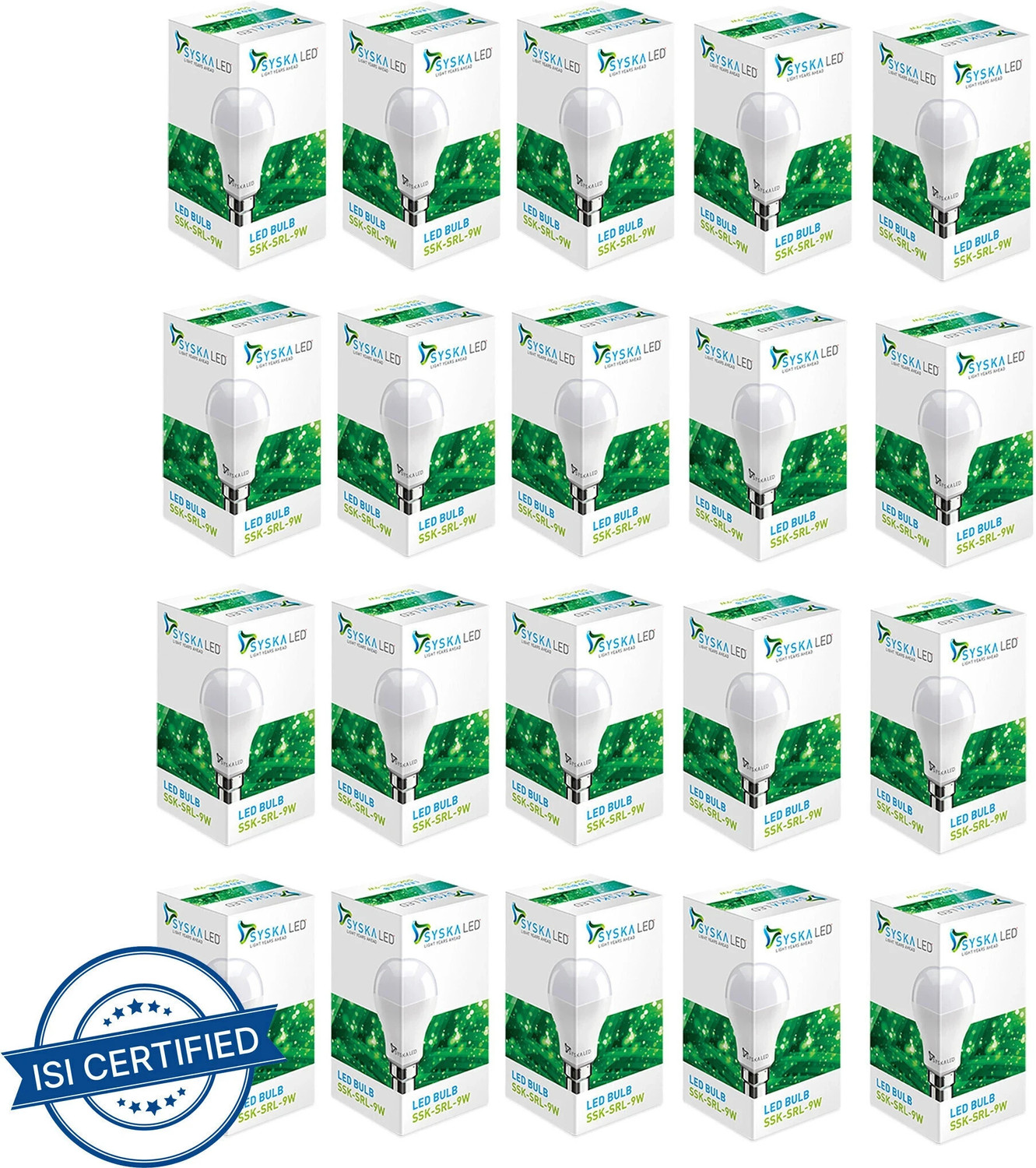 Syska SSK-SRL-9W-PO20 9 W Standard B22 LED Bulb  (White, Pack of 20)