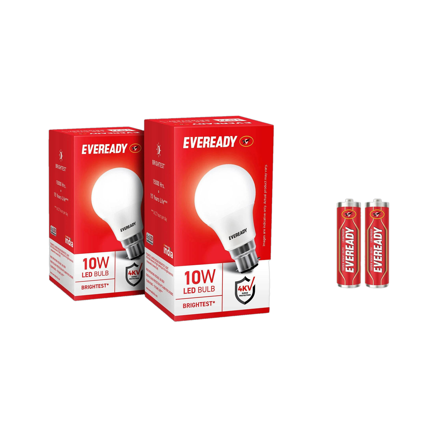 Eveready 10W LED Bulb Pack of 2 with Free 4 Batteries